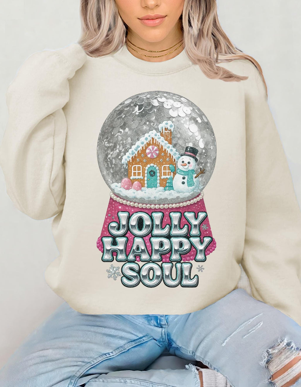 Gingerbread Snow Globe Jolly Happy Soul Christmas Holiday Crewneck Sweatshirt | Festive Winter Sweater