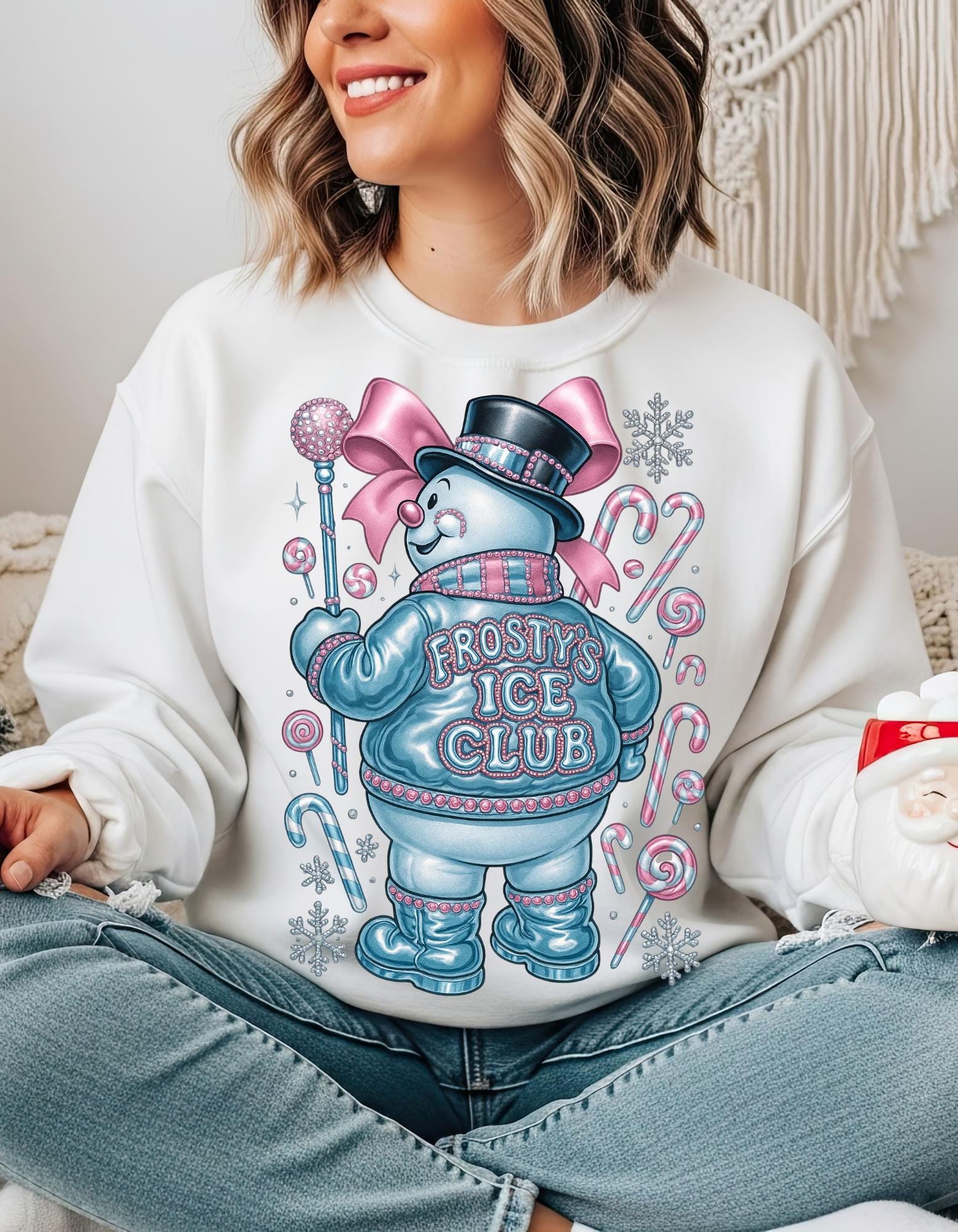 Frosty Ice Club Snowman Sweater Sweatshirt | Candy Cane Winter Holiday Design Crewneck Jumper