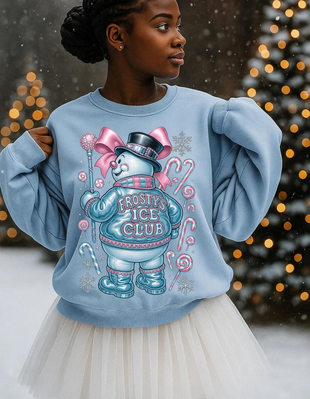Frosty Ice Club Snowman Sweater Sweatshirt | Candy Cane Winter Holiday Design Crewneck Jumper