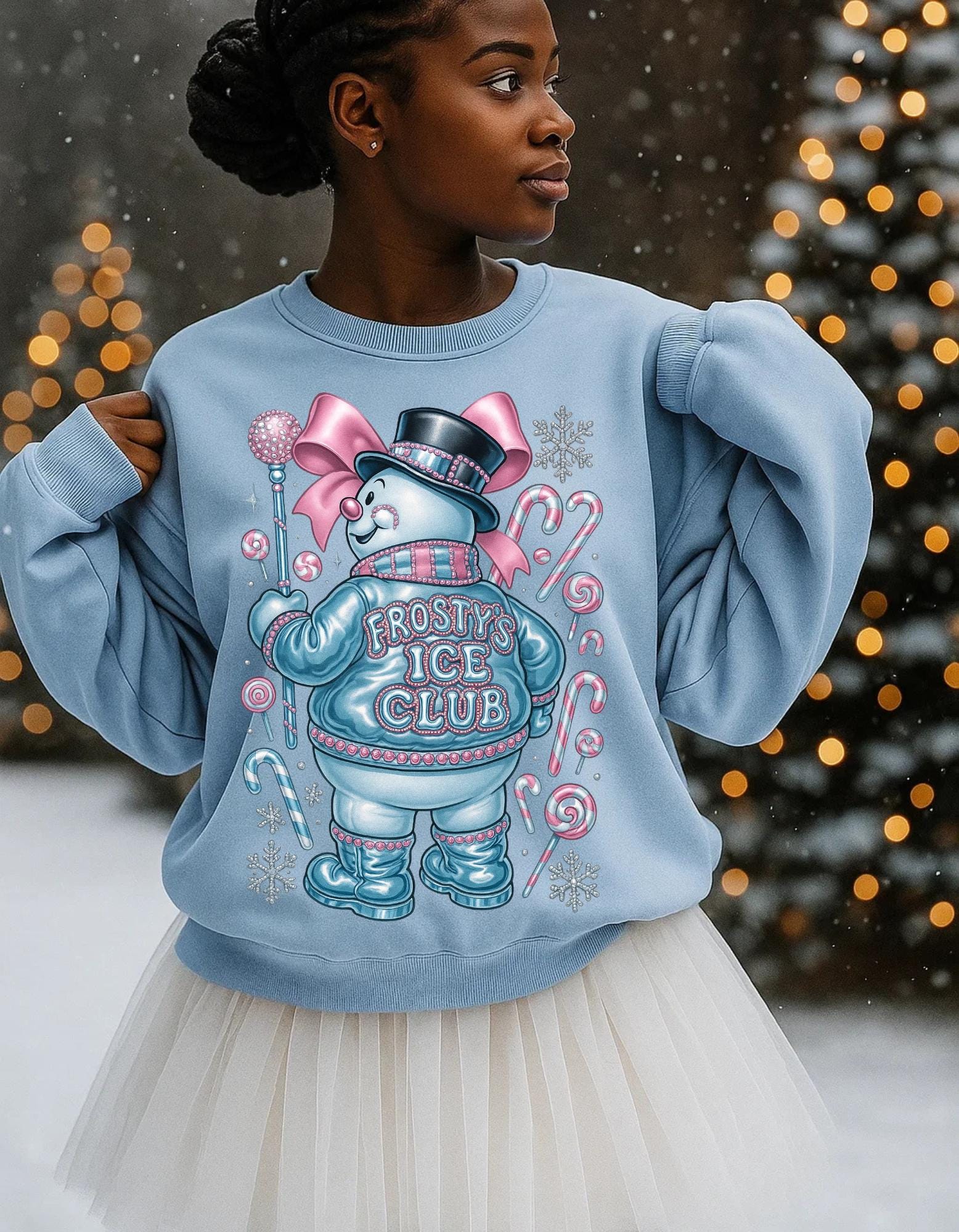 Frosty Ice Club Snowman Sweater Sweatshirt | Candy Cane Winter Holiday Design Crewneck Jumper