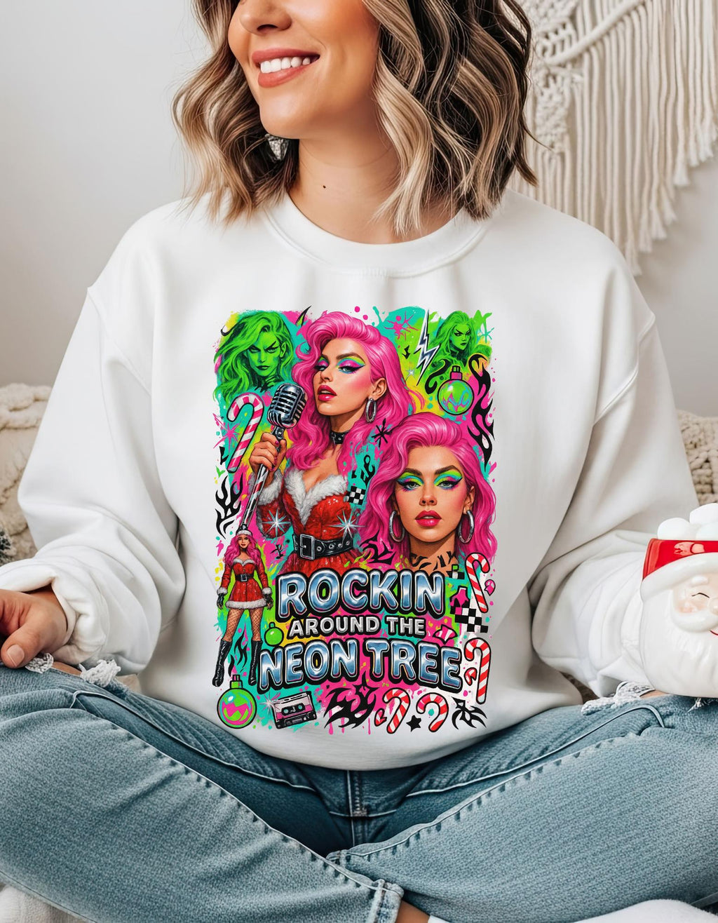 Neon Drag Queen Holiday Sweatshirt | Rockin' Around the Tree Art