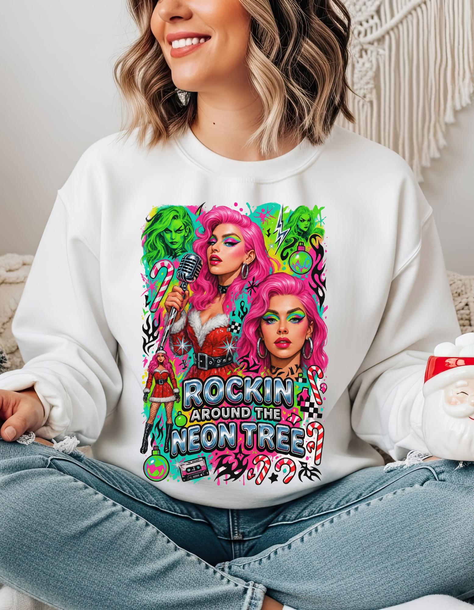 Neon Drag Queen Holiday Sweatshirt | Rockin' Around the Tree Art