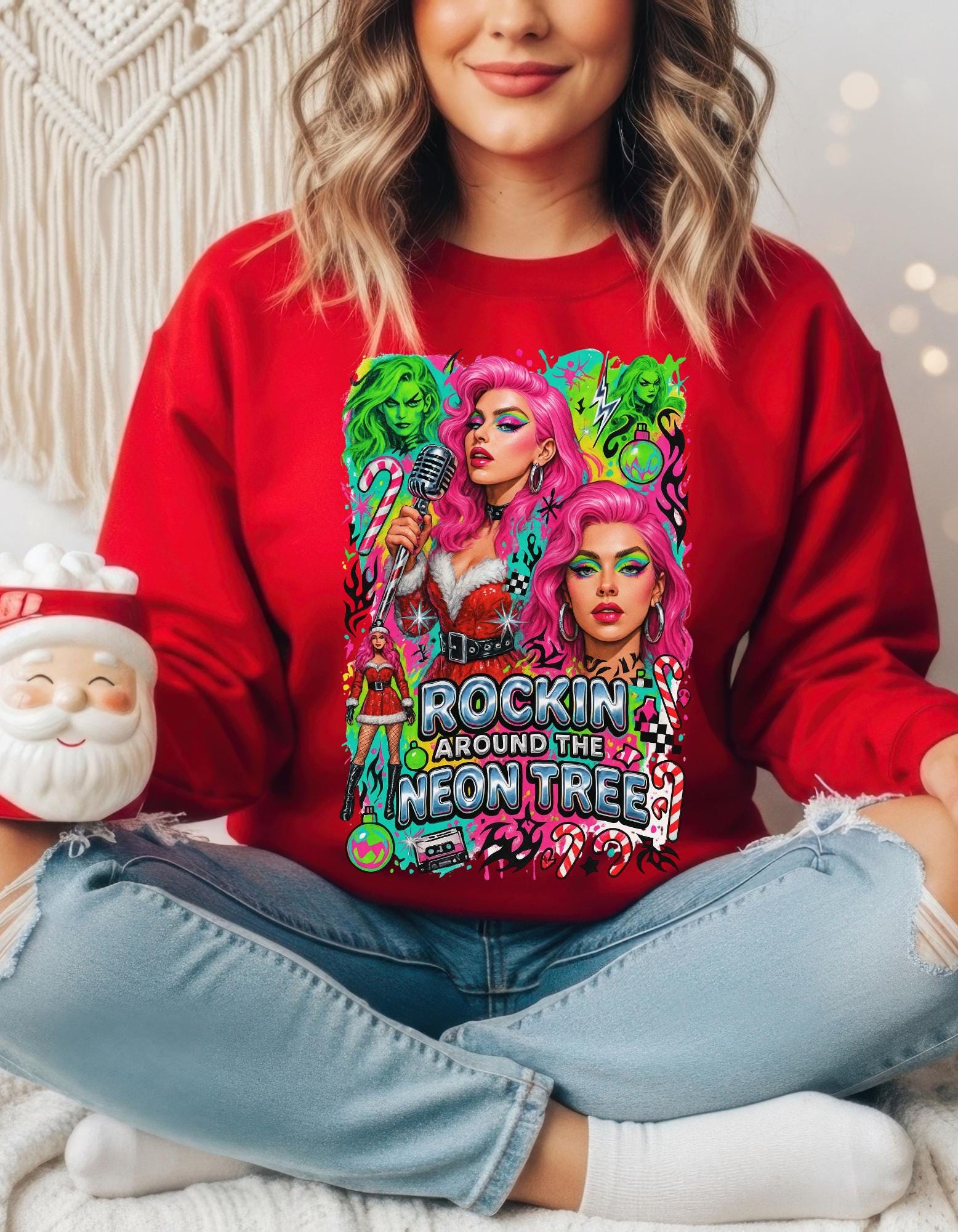 Neon Drag Queen Holiday Sweatshirt | Rockin' Around the Tree Art