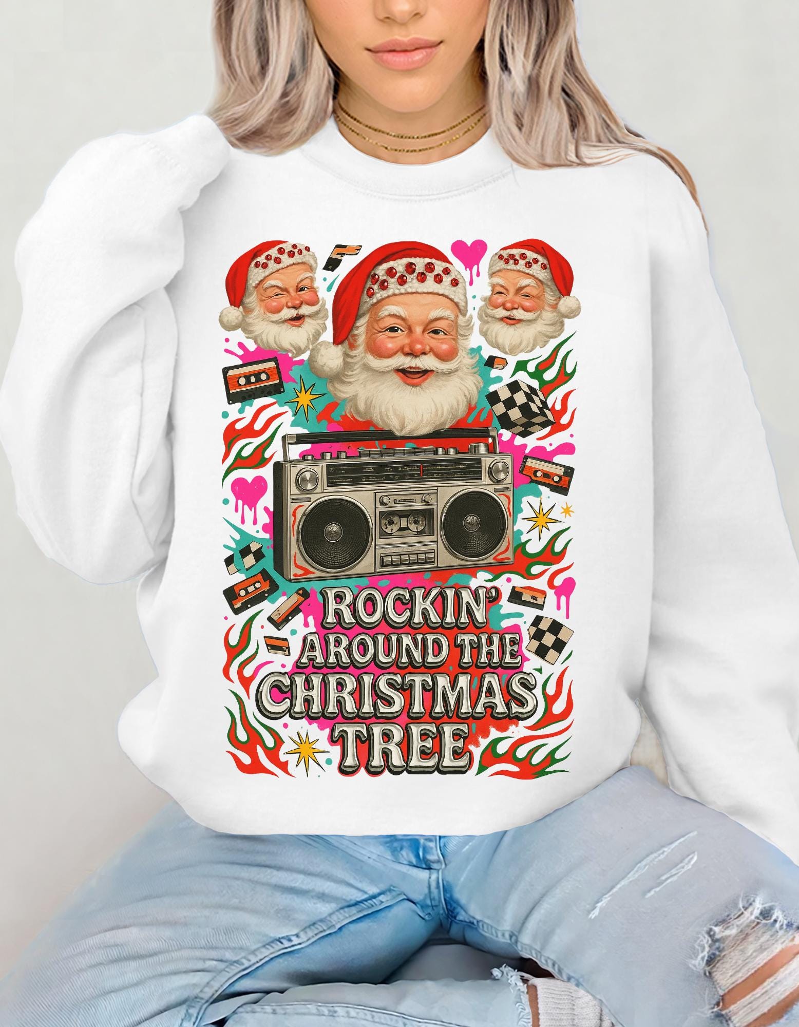 Y2K Santa Rocking Around the Christmas Tree Sweatshirt