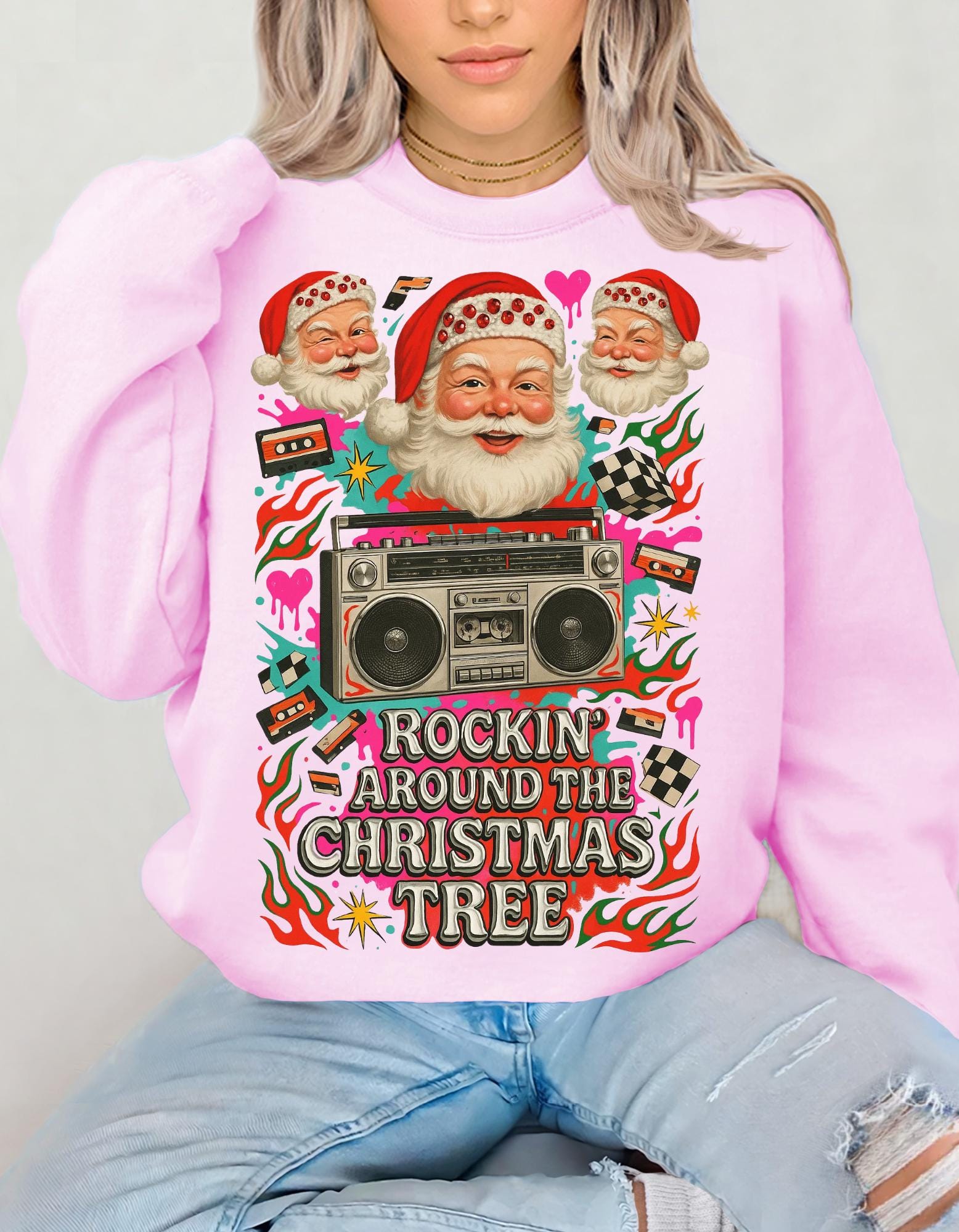 Y2K Santa Rocking Around the Christmas Tree Sweatshirt