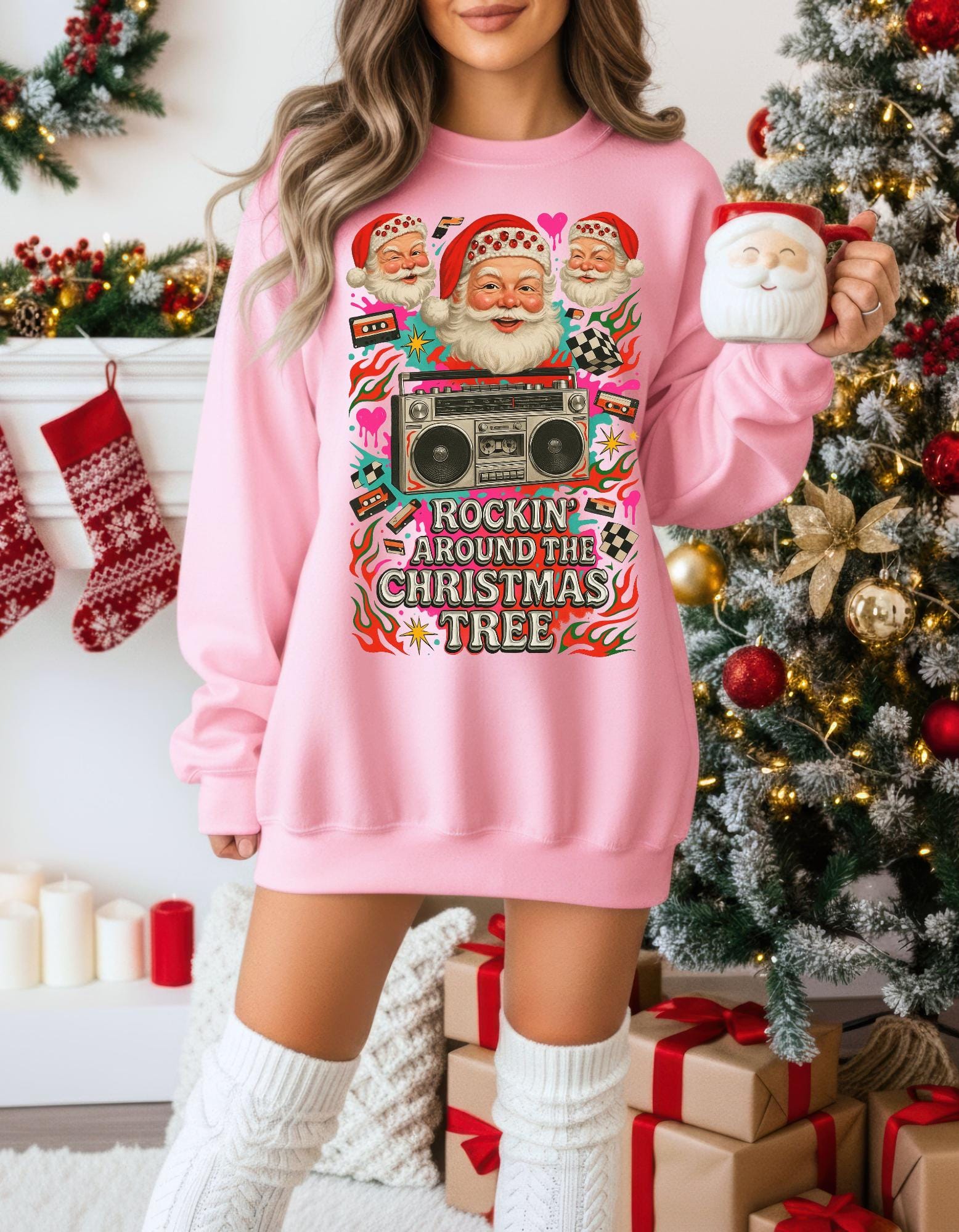 Y2K Santa Rocking Around the Christmas Tree Sweatshirt