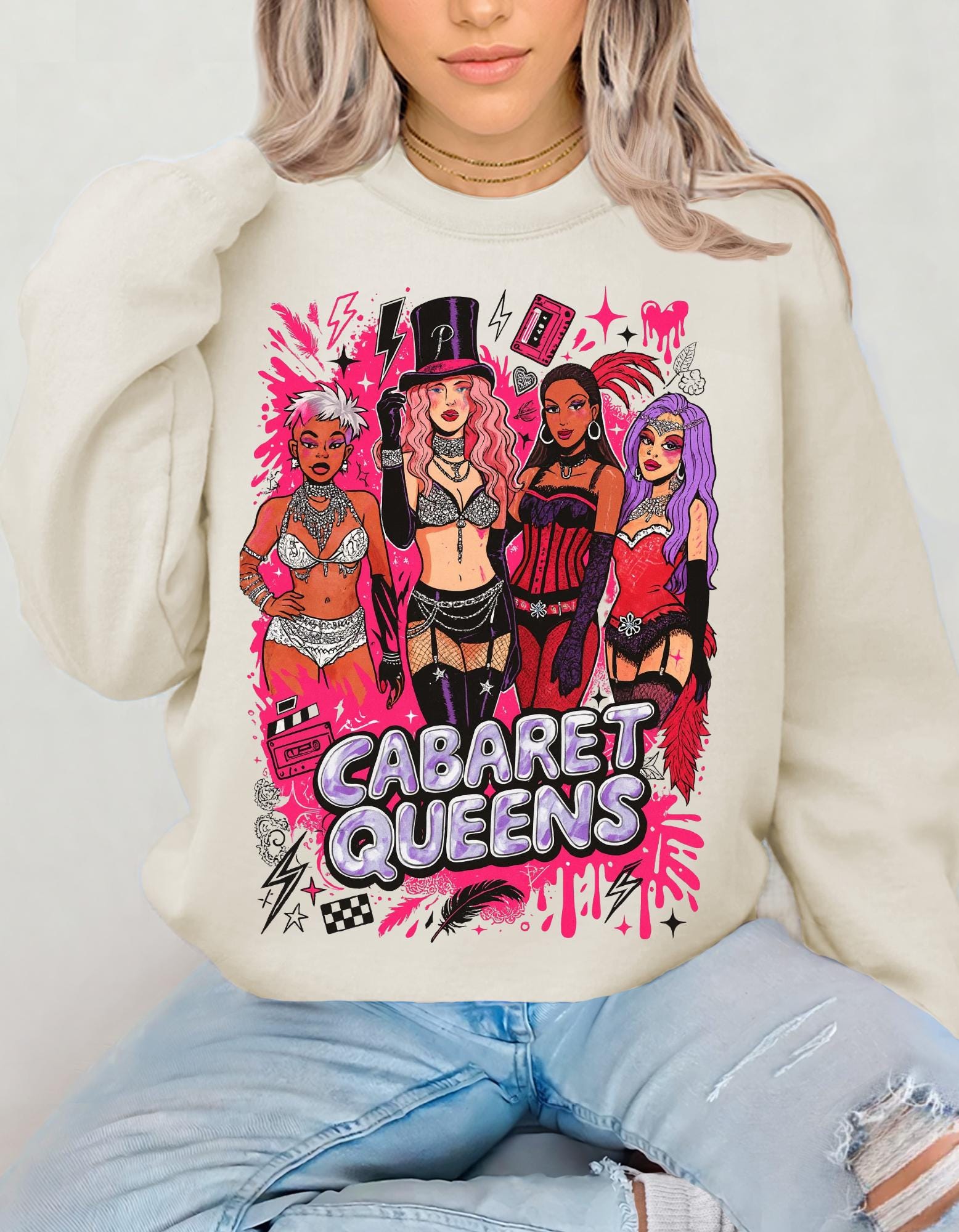 Cabaret Queens Sweatshirt, Vintage 90s Dance Party Pullover