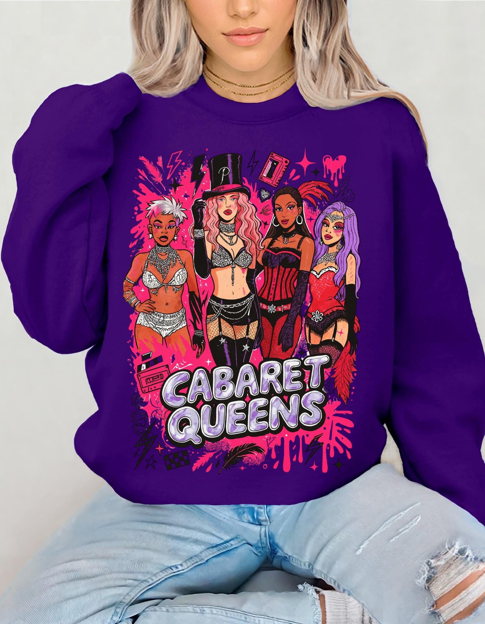 Cabaret Queens Sweatshirt, Vintage 90s Dance Party Pullover