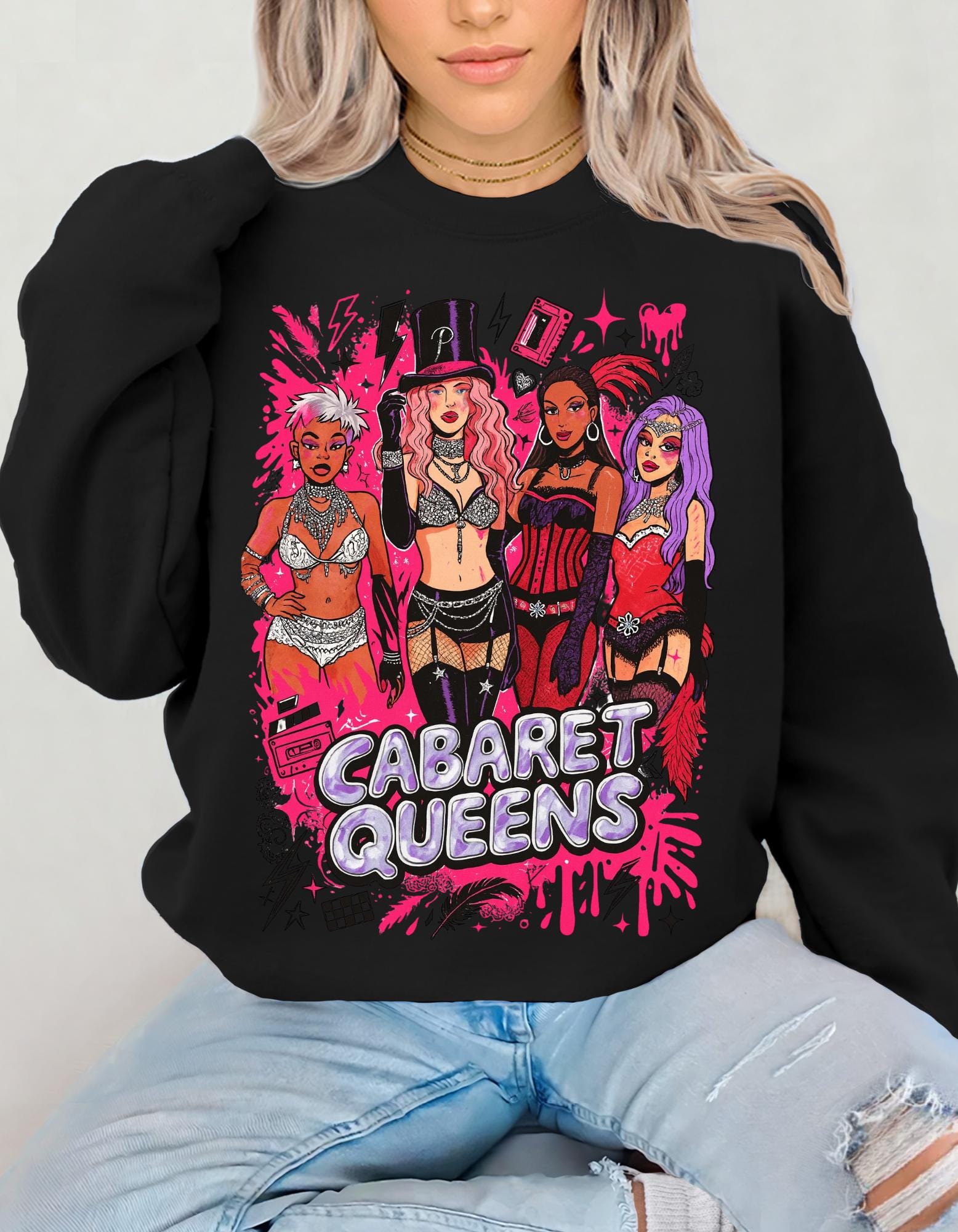 Cabaret Queens Sweatshirt, Vintage 90s Dance Party Pullover