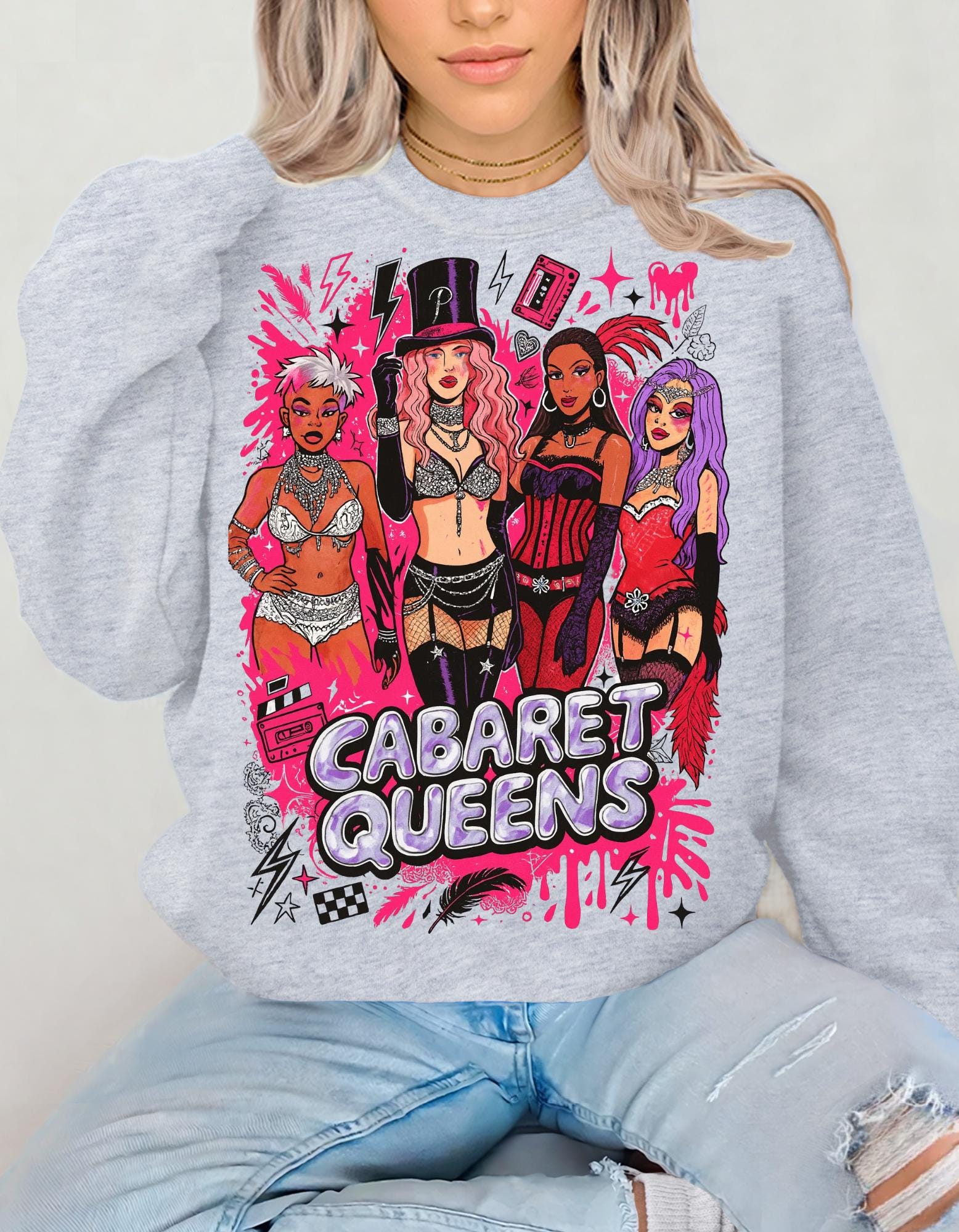 Cabaret Queens Sweatshirt, Vintage 90s Dance Party Pullover