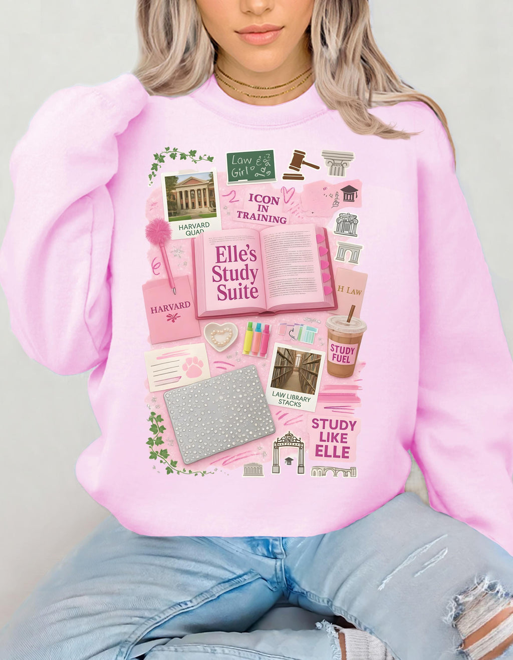 Pink Law School Sweatshirt | Preppy Y2K College Student Wear