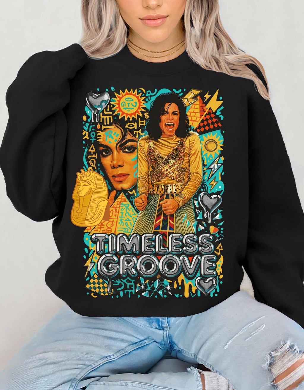 Timeless Groove Sweatshirt | Retro 70s Collage Music Portrait Graphic Vintage Streetwear Pullover