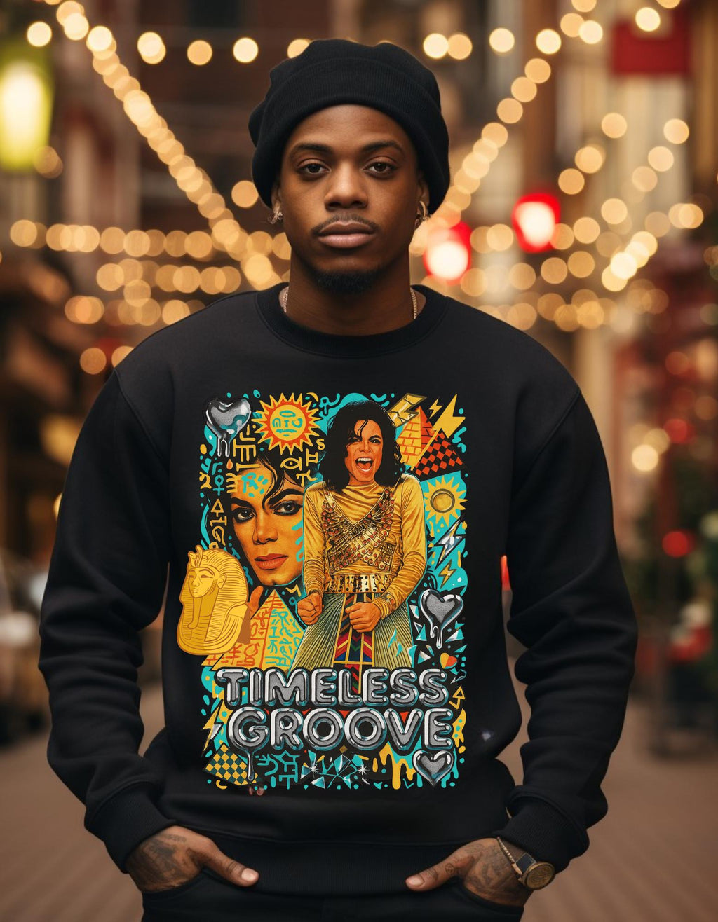 Timeless Groove Sweatshirt | Retro 70s Collage Music Portrait Graphic Vintage Streetwear Pullover