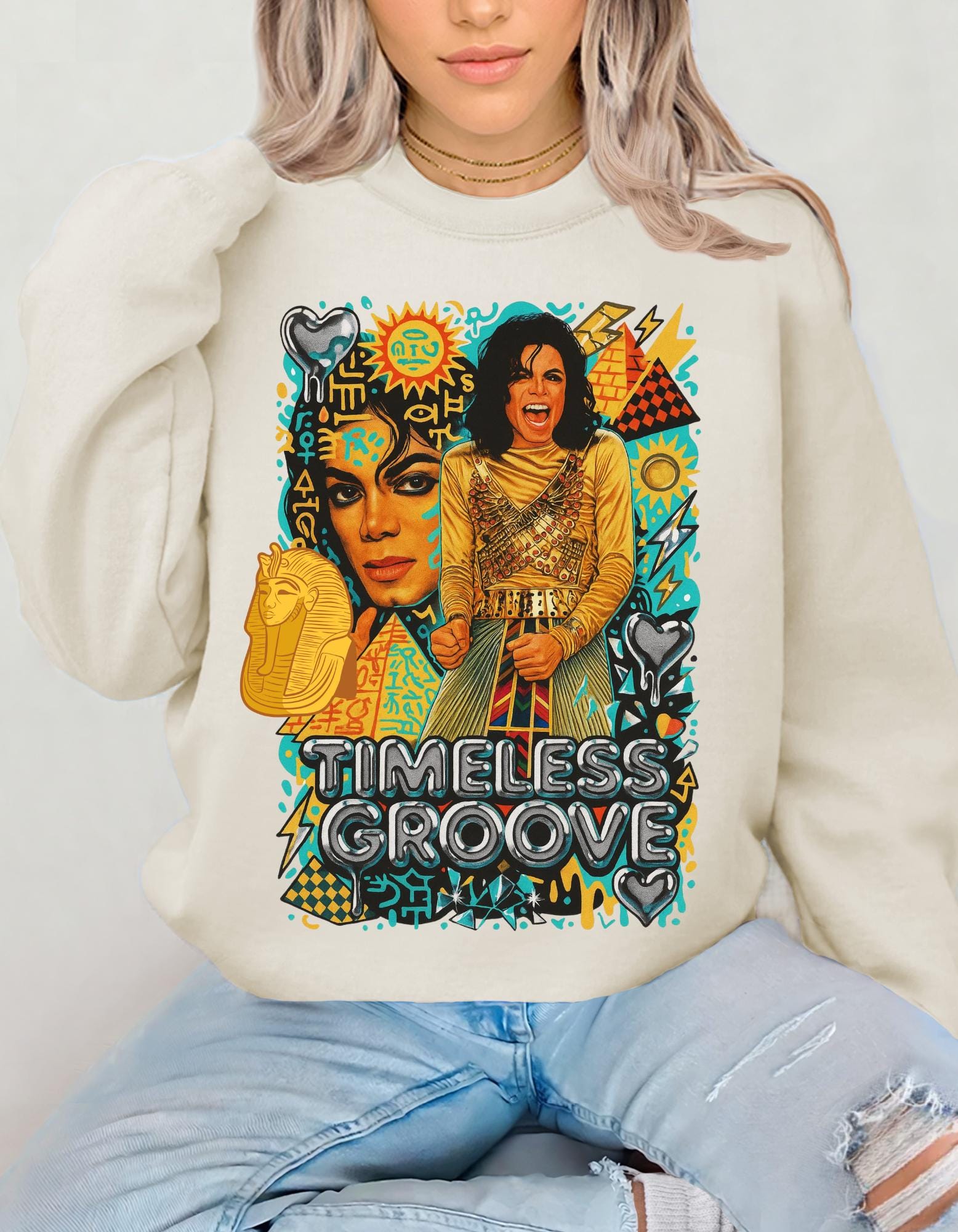 Timeless Groove Sweatshirt | Retro 70s Collage Music Portrait Graphic Vintage Streetwear Pullover