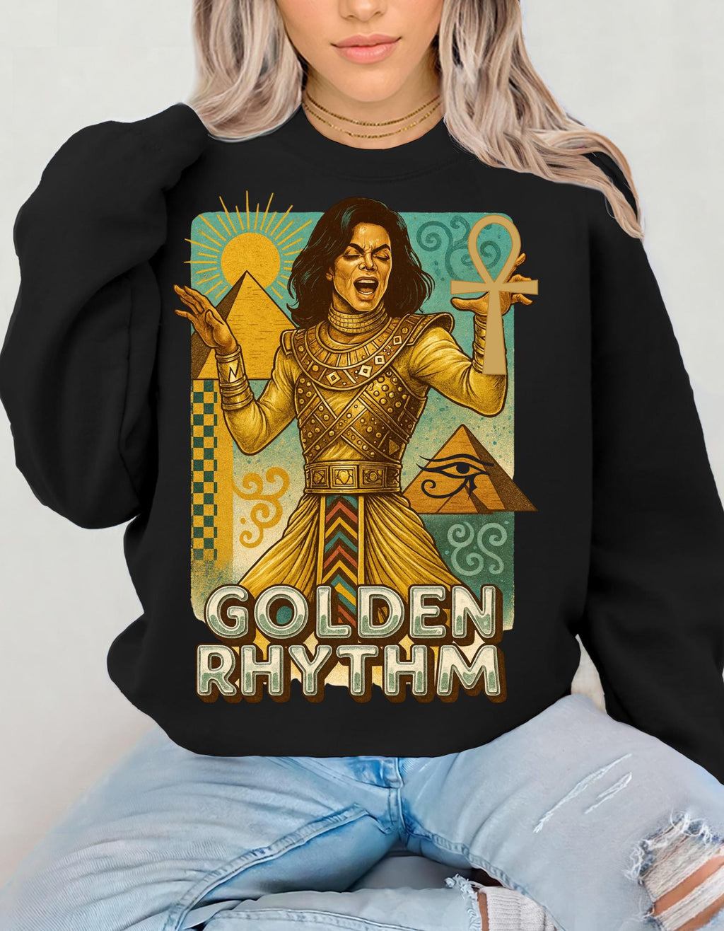 Golden Rhythm Singer Crewneck Sweatshirt | Retro Art Nouveau Music Graphic Vintage Unisex Apparel