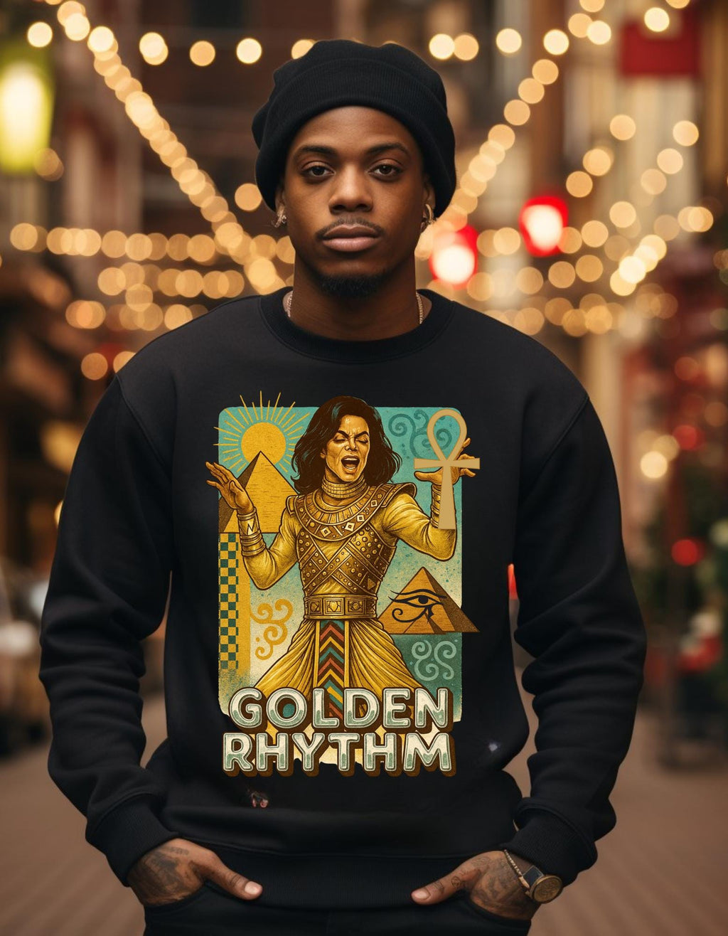 Golden Rhythm Singer Crewneck Sweatshirt | Retro Art Nouveau Music Graphic Vintage Unisex Apparel