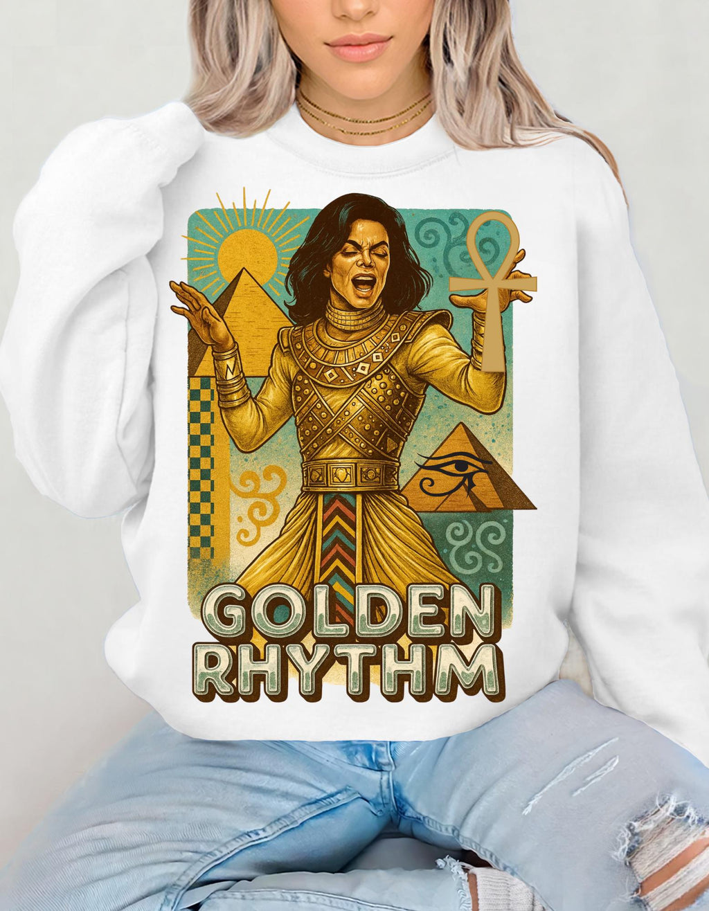 Golden Rhythm Singer Crewneck Sweatshirt | Retro Art Nouveau Music Graphic Vintage Unisex Apparel