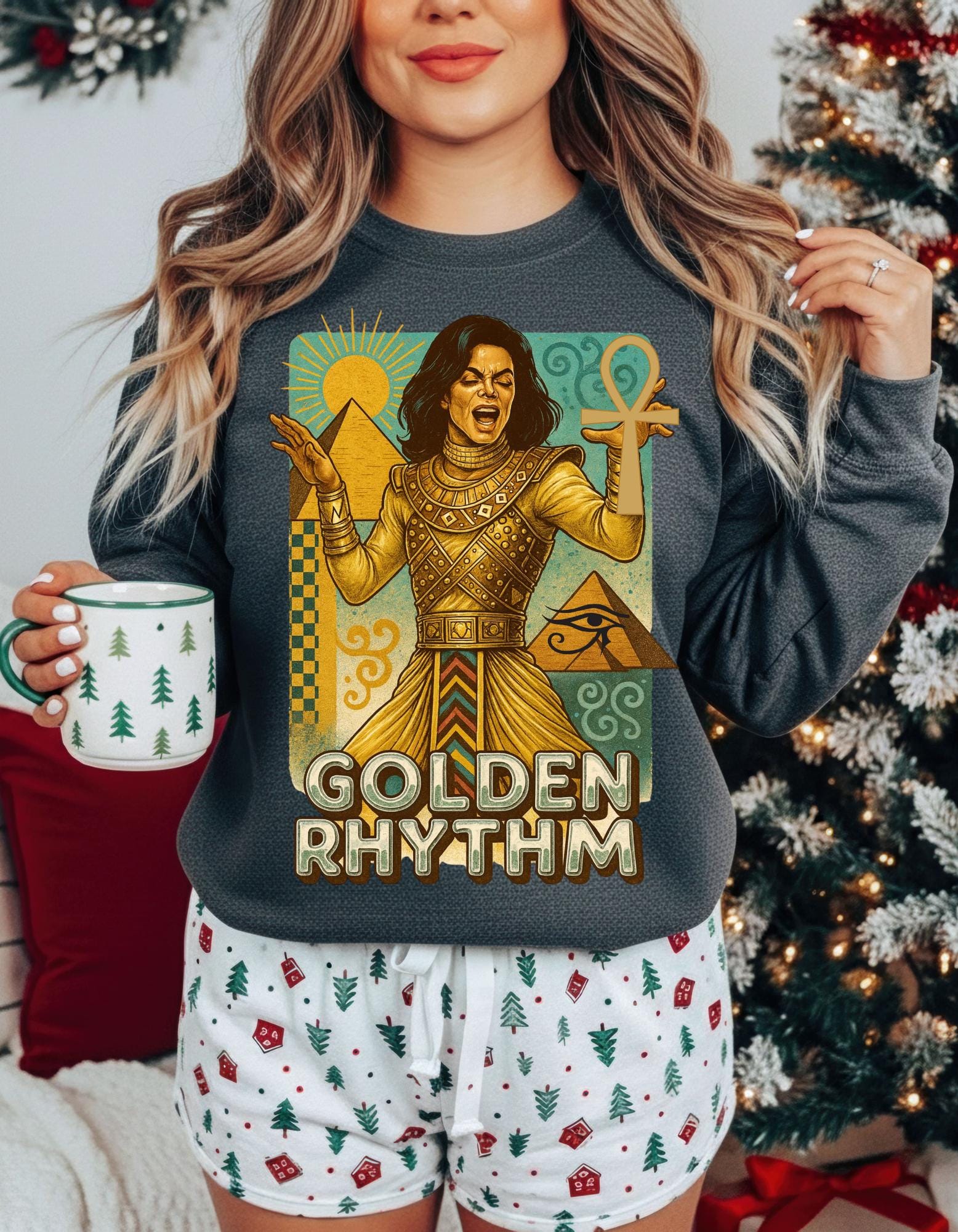Golden Rhythm Singer Crewneck Sweatshirt | Retro Art Nouveau Music Graphic Vintage Unisex Apparel