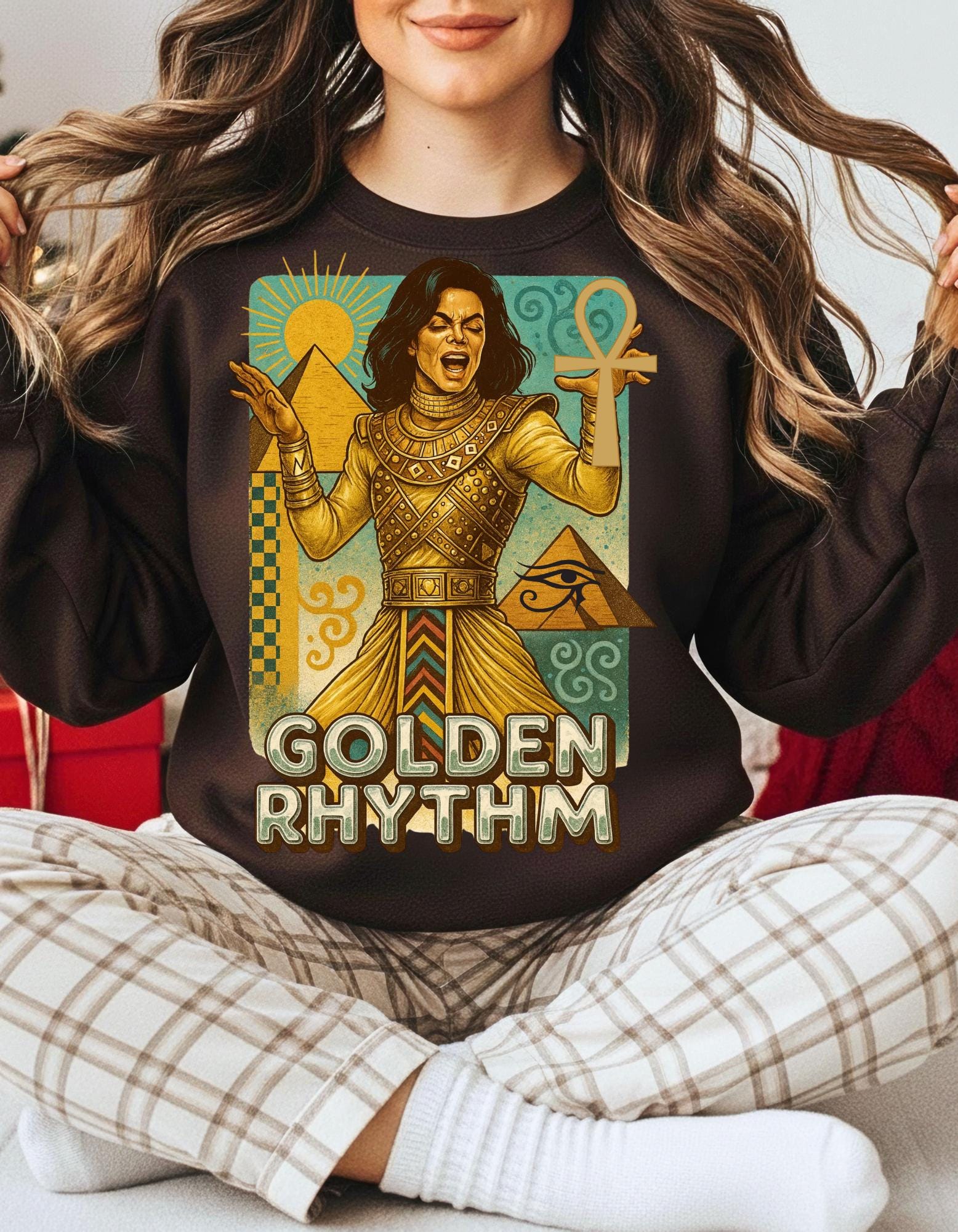Golden Rhythm Singer Crewneck Sweatshirt | Retro Art Nouveau Music Graphic Vintage Unisex Apparel