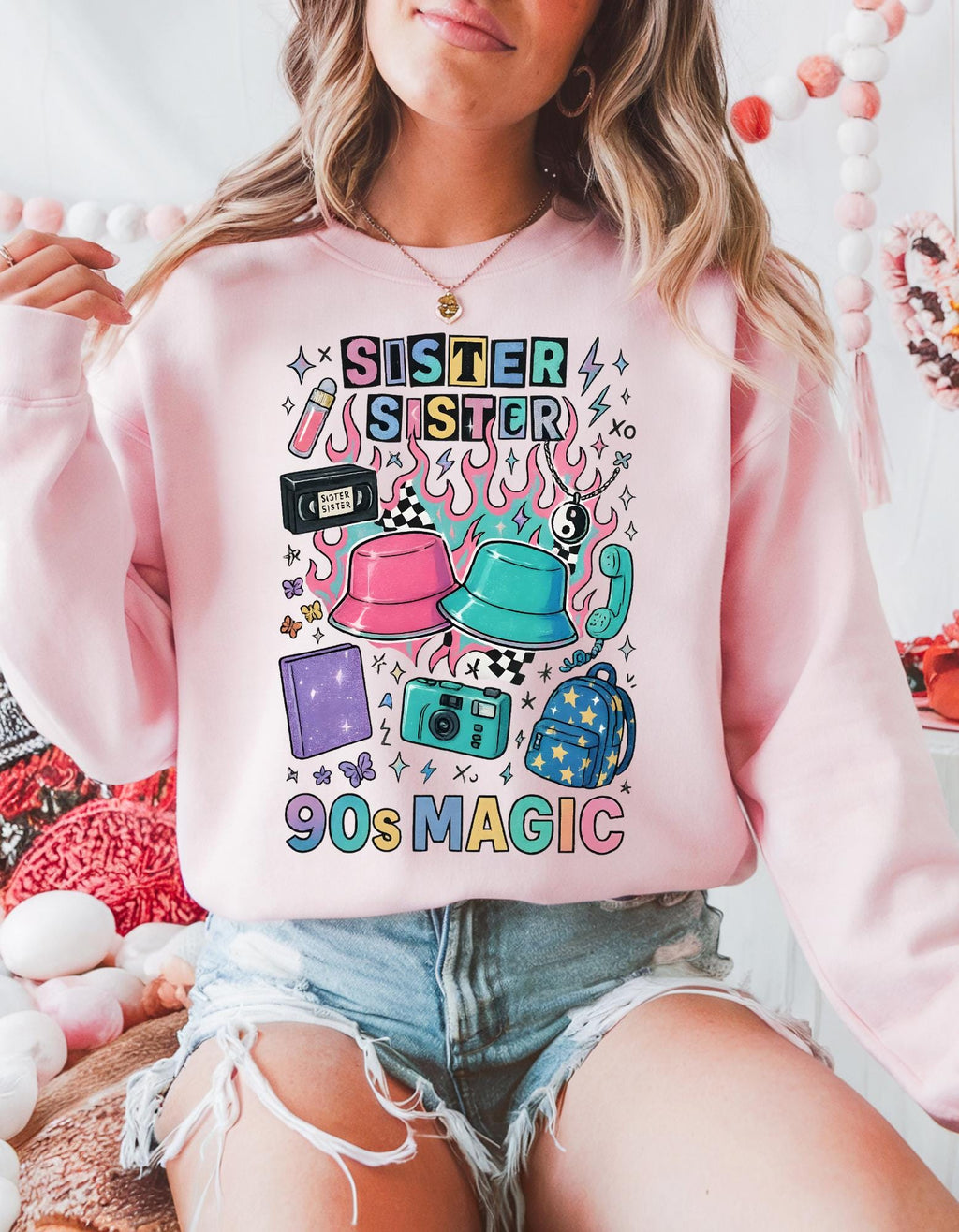 90s Twin Sisters Crewneck Sweatshirt Retro Sibling Vintage Twins Matching Outfit Gift