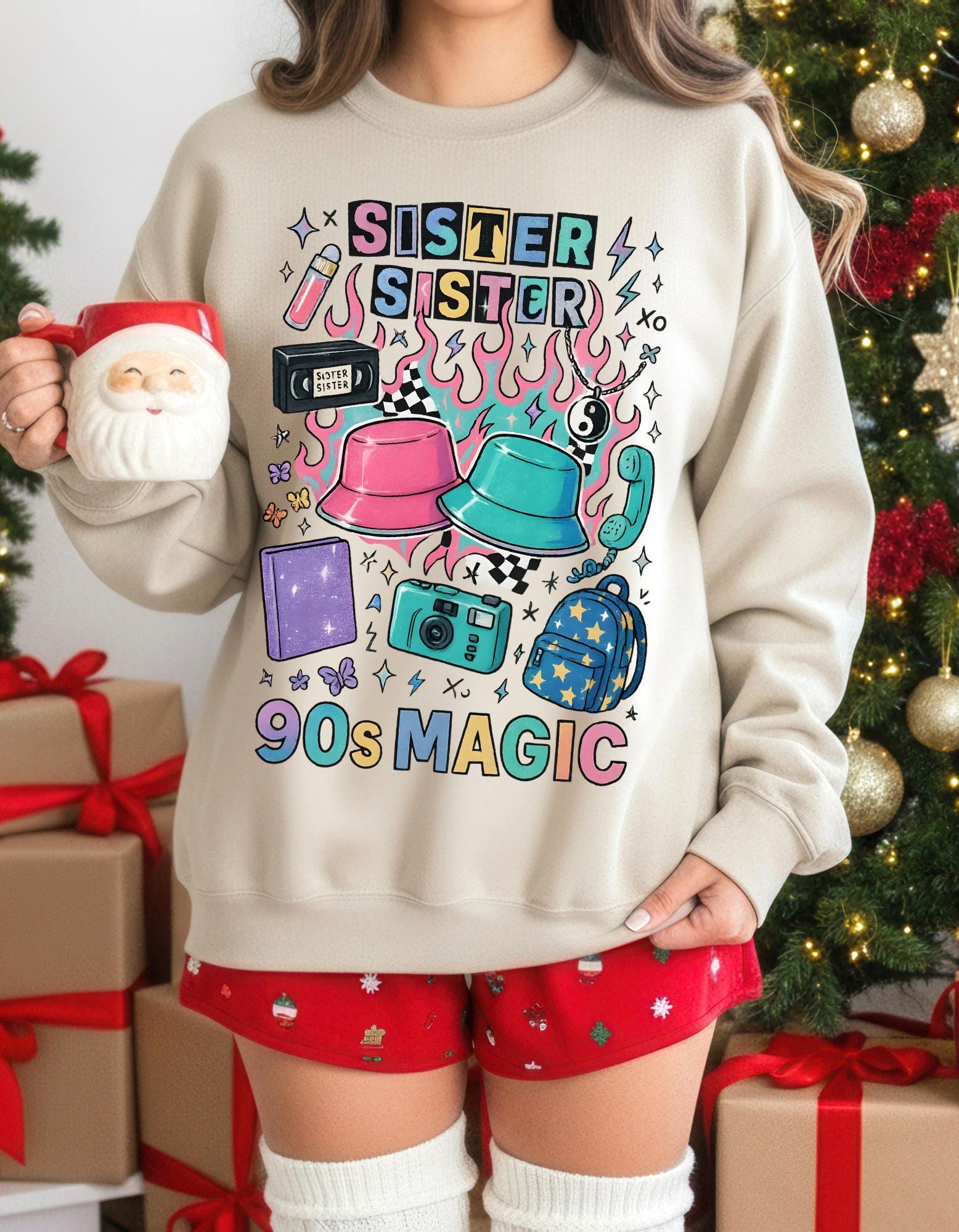 90s Twin Sisters Crewneck Sweatshirt Retro Sibling Vintage Twins Matching Outfit Gift