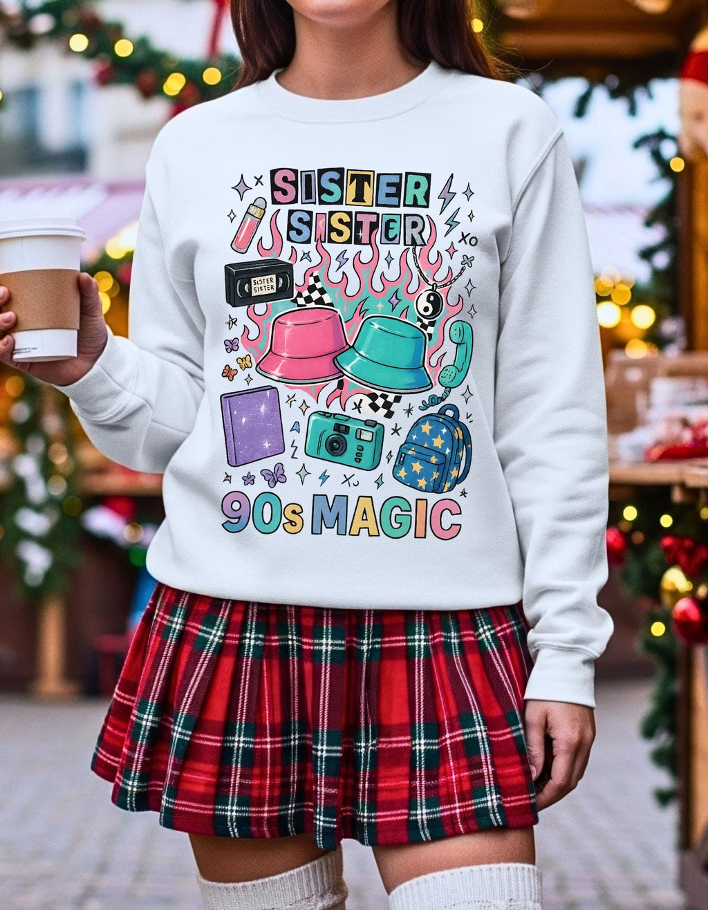 90s Twin Sisters Crewneck Sweatshirt Retro Sibling Vintage Twins Matching Outfit Gift