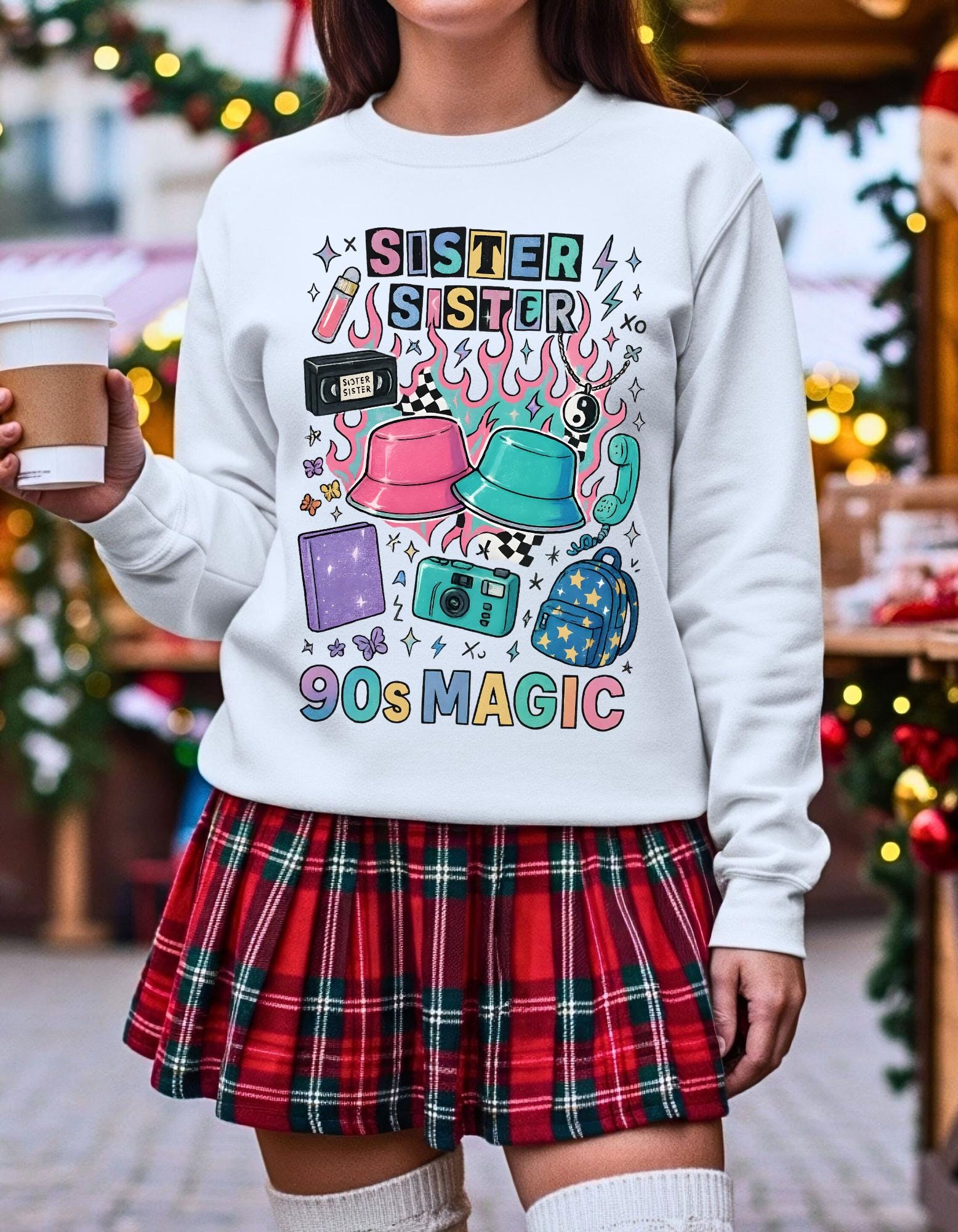 90s Twin Sisters Crewneck Sweatshirt Retro Sibling Vintage Twins Matching Outfit Gift