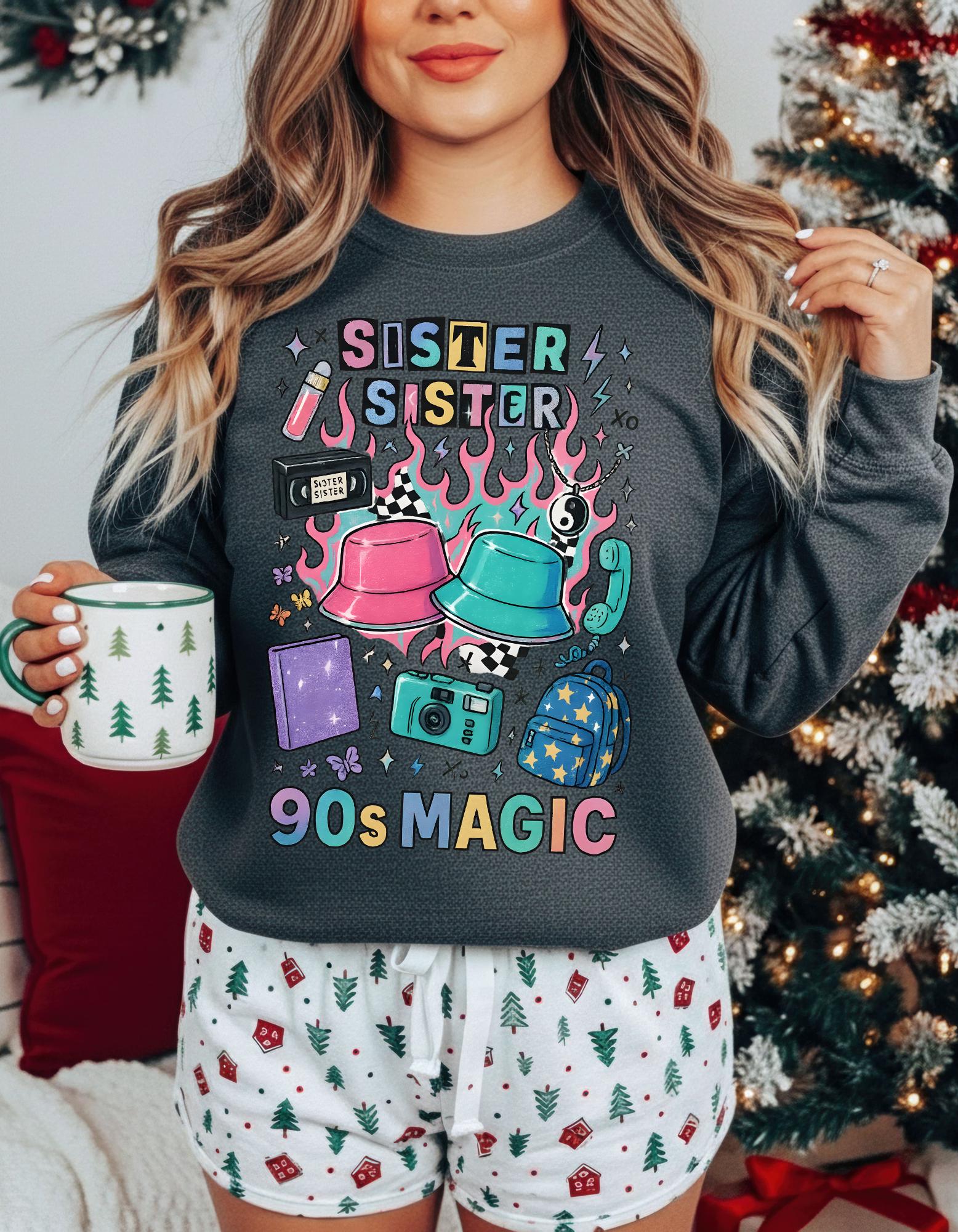 90s Twin Sisters Crewneck Sweatshirt Retro Sibling Vintage Twins Matching Outfit Gift
