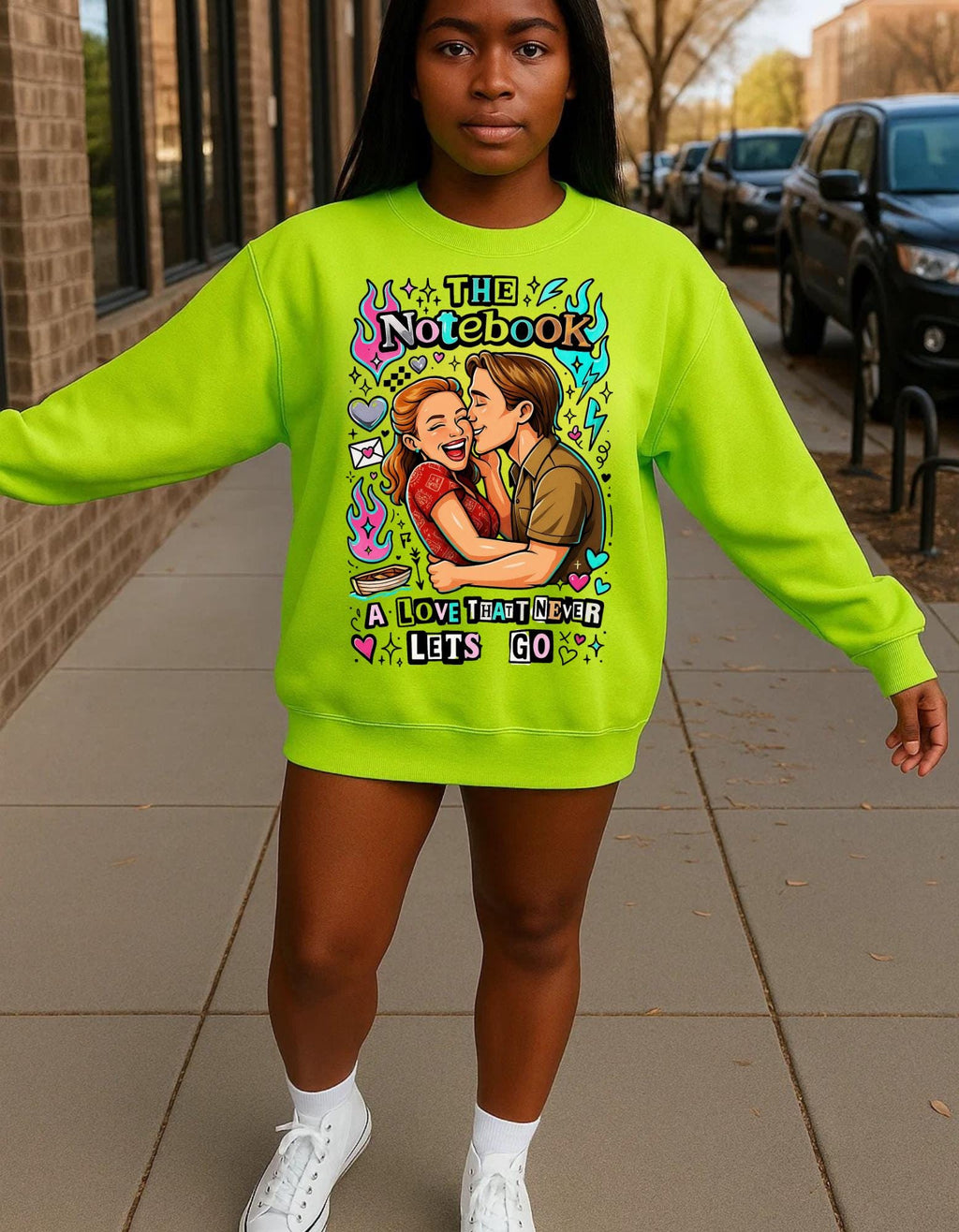 Love That Never Lets Go Sweatshirt | Heart Typography Sentimental Design Romantic Couples Anniversary Gift