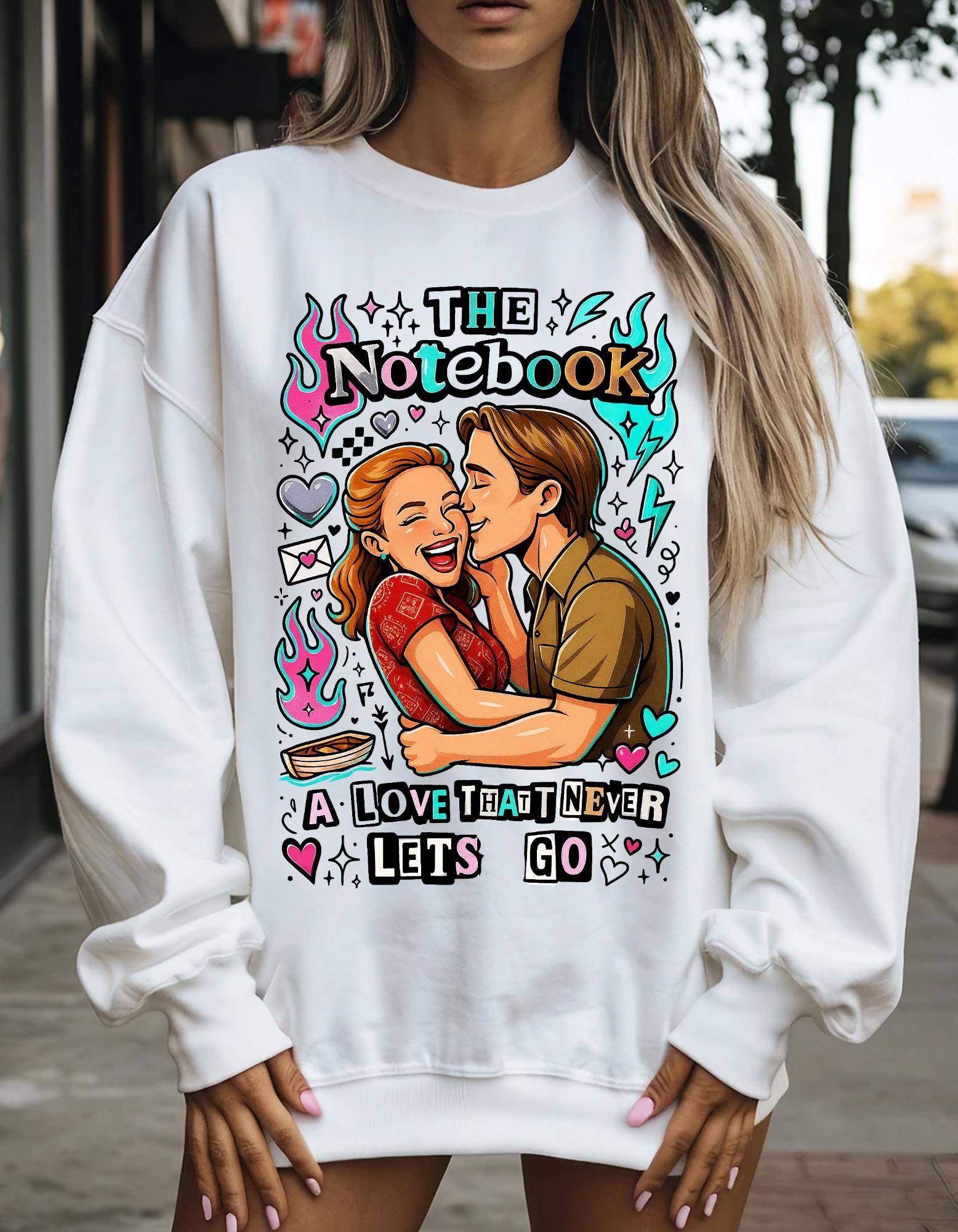 Love That Never Lets Go Sweatshirt | Heart Typography Sentimental Design Romantic Couples Anniversary Gift