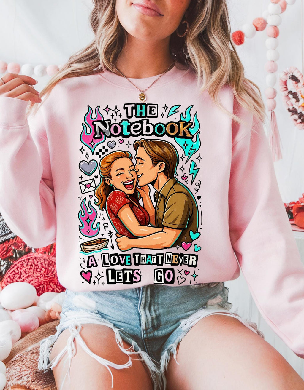 Love That Never Lets Go Sweatshirt | Heart Typography Sentimental Design Romantic Couples Anniversary Gift