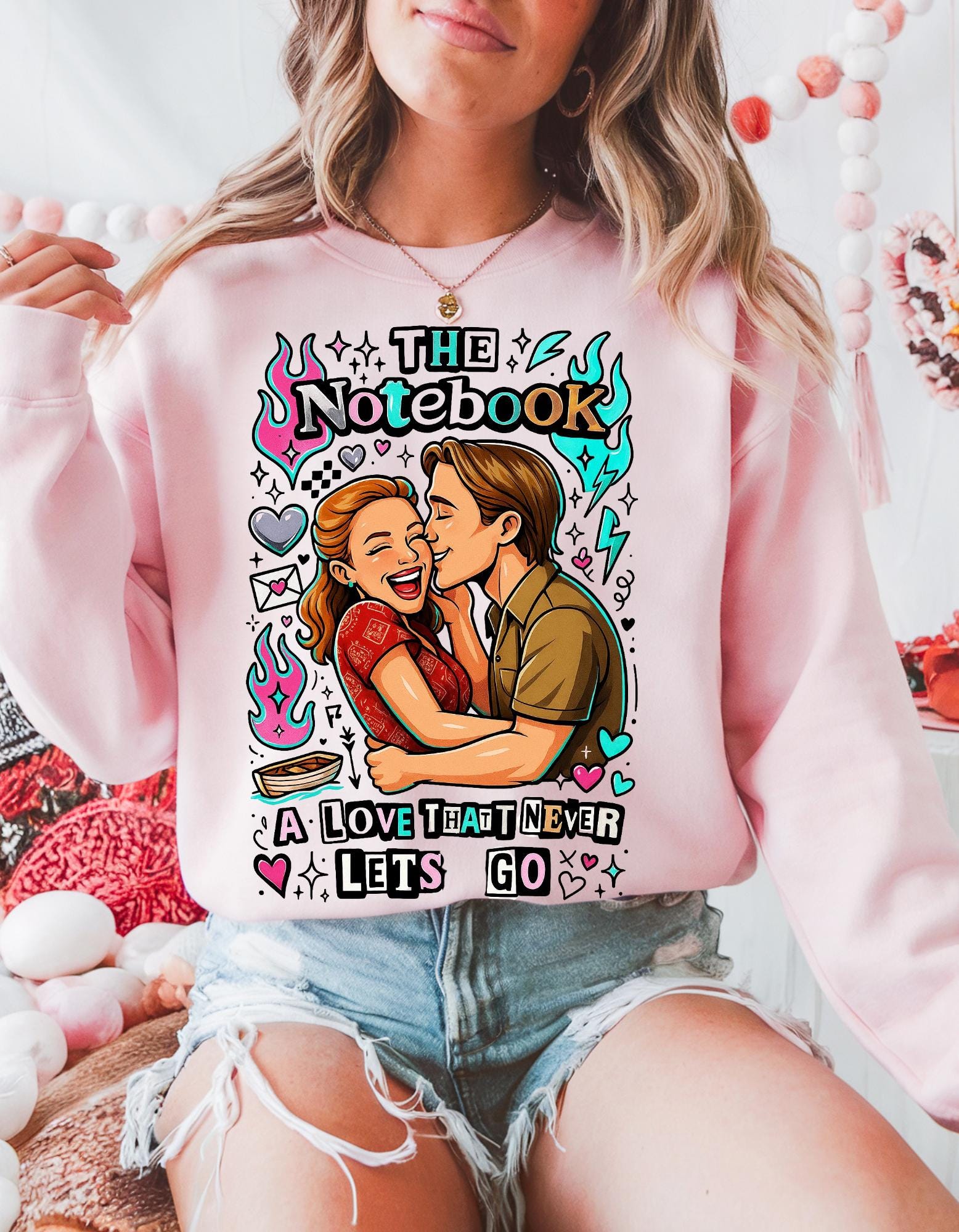 Love That Never Lets Go Sweatshirt | Heart Typography Sentimental Design Romantic Couples Anniversary Gift