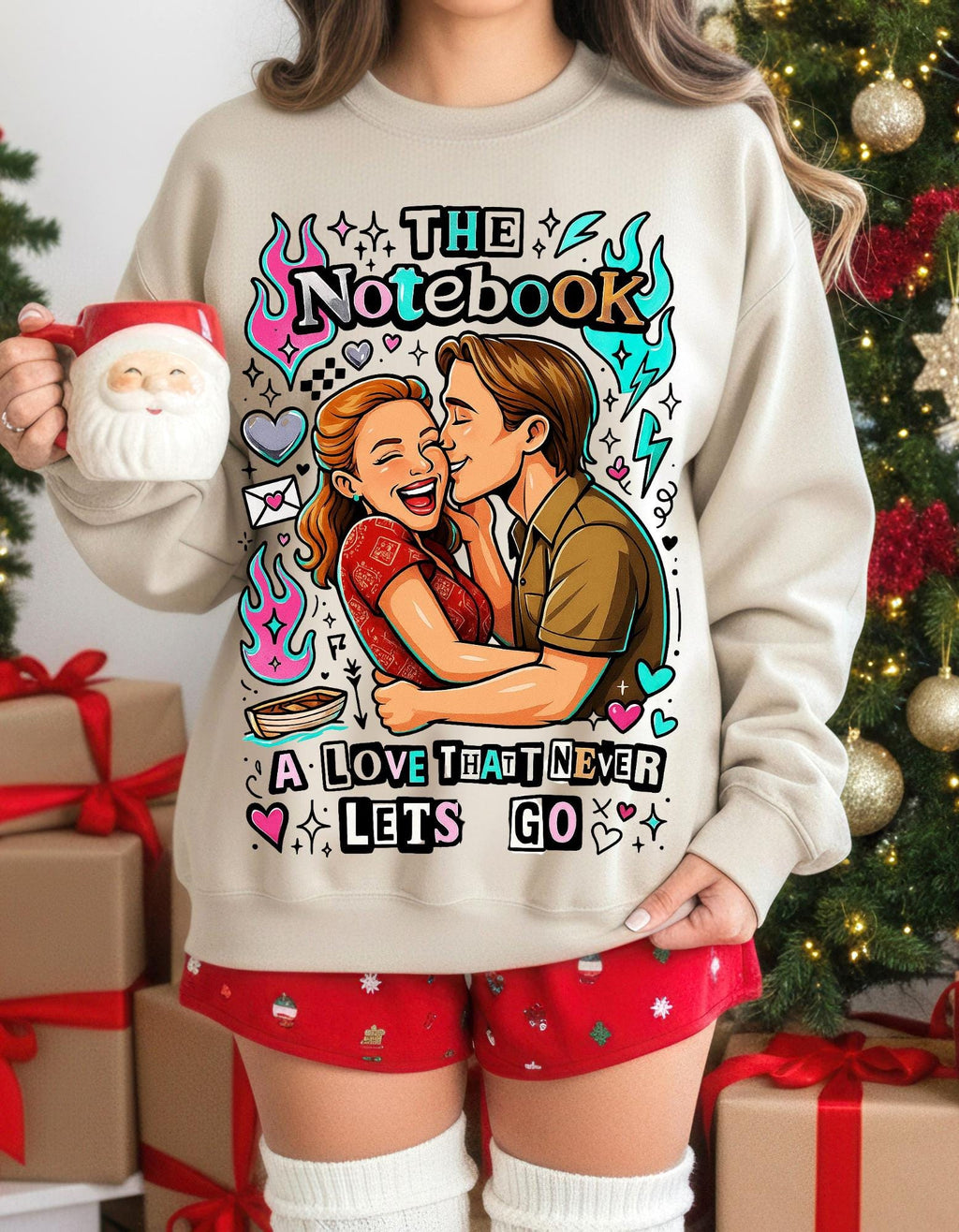 Love That Never Lets Go Sweatshirt | Heart Typography Sentimental Design Romantic Couples Anniversary Gift