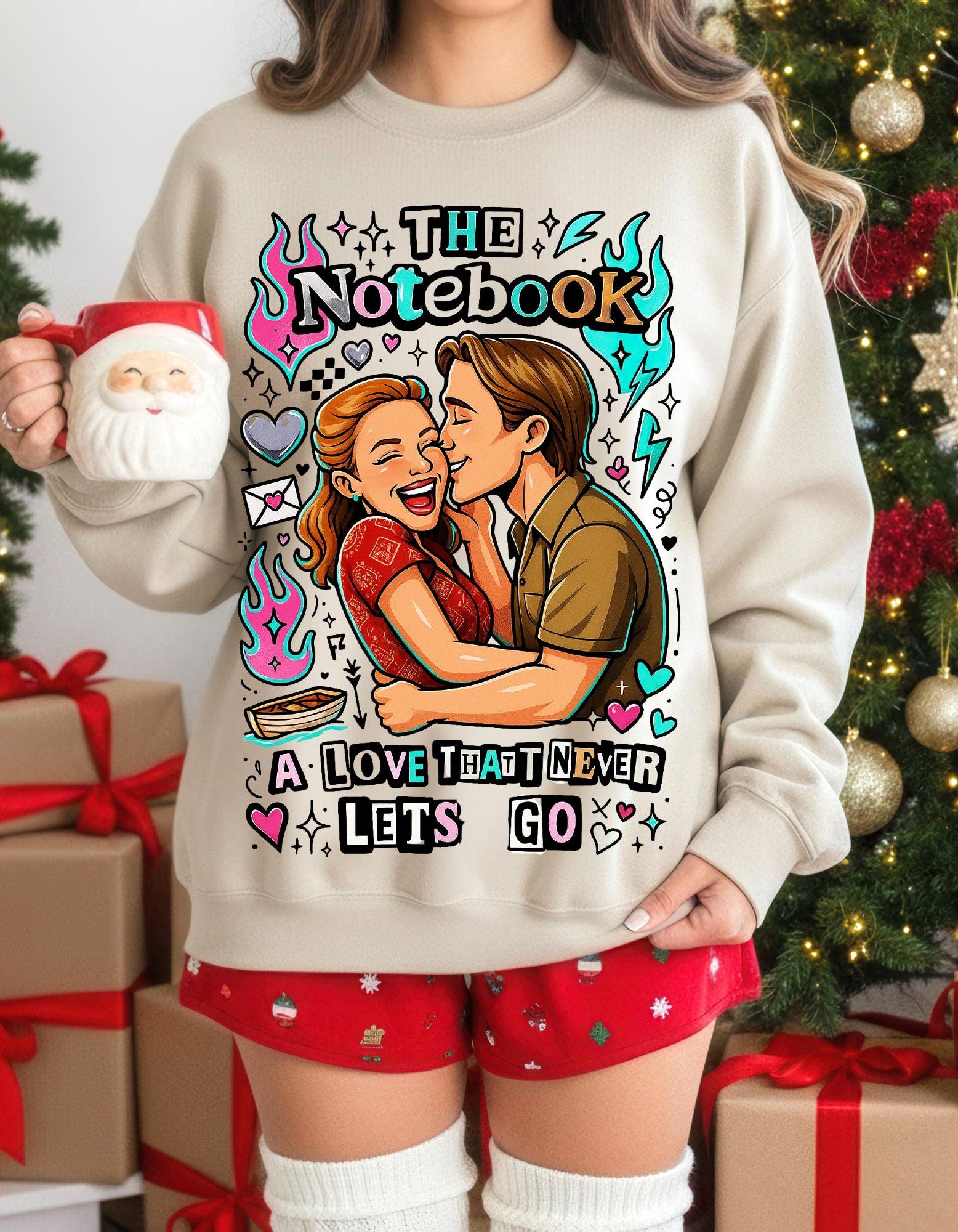 Love That Never Lets Go Sweatshirt | Heart Typography Sentimental Design Romantic Couples Anniversary Gift