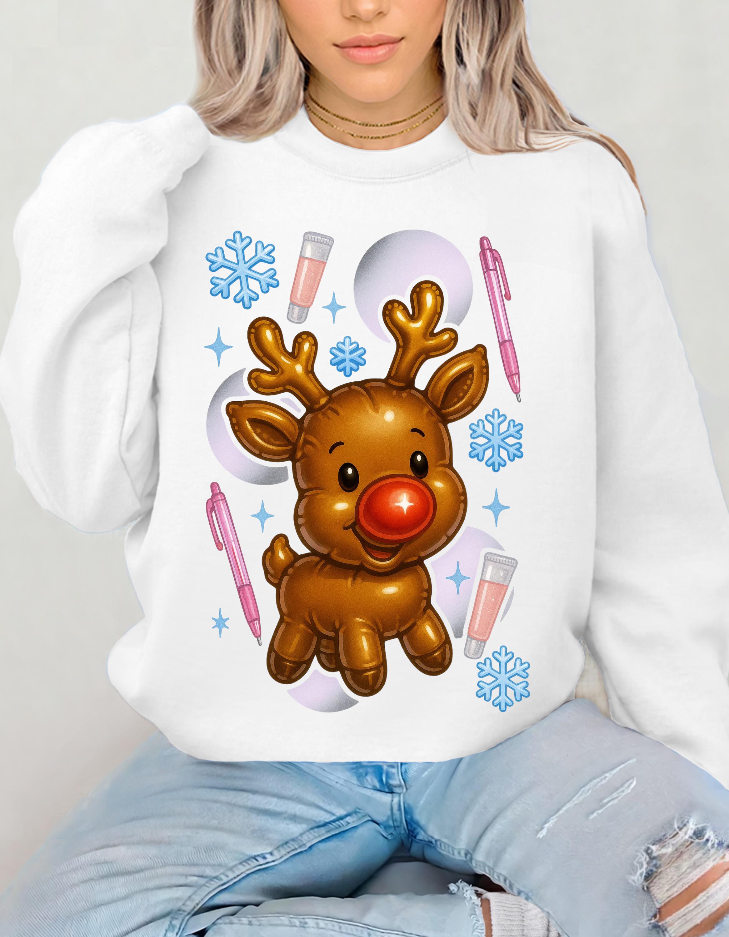 Rudolph Reindeer Christmas Crewneck Sweatshirt: Holiday Snowflake Design
