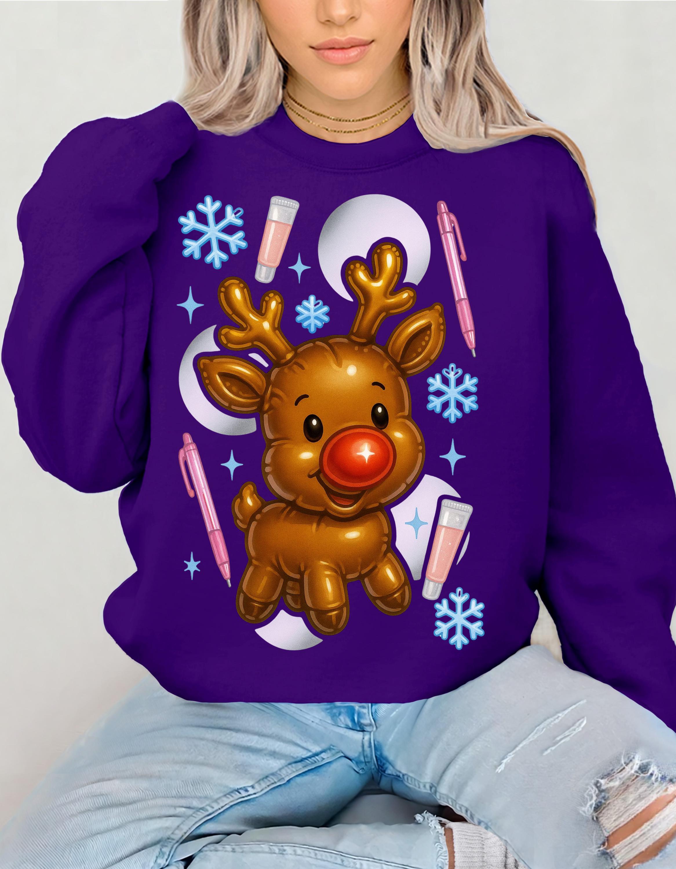 Rudolph Reindeer Christmas Crewneck Sweatshirt: Holiday Snowflake Design