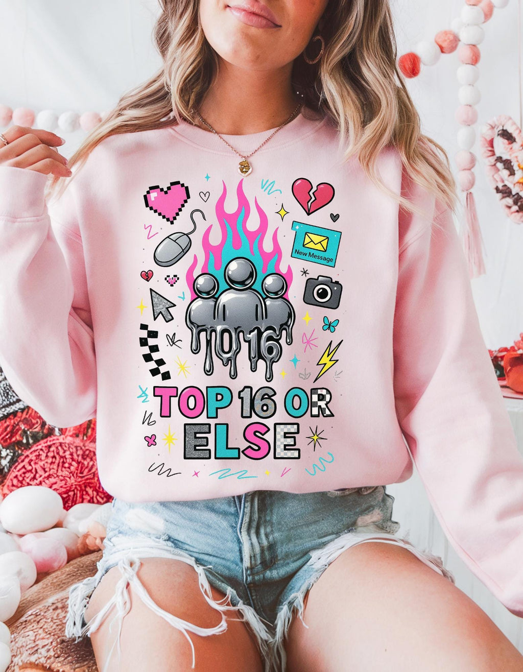 Top 16 Or Else Crewneck Sweatshirt: Vaporwave Gaming Graphic