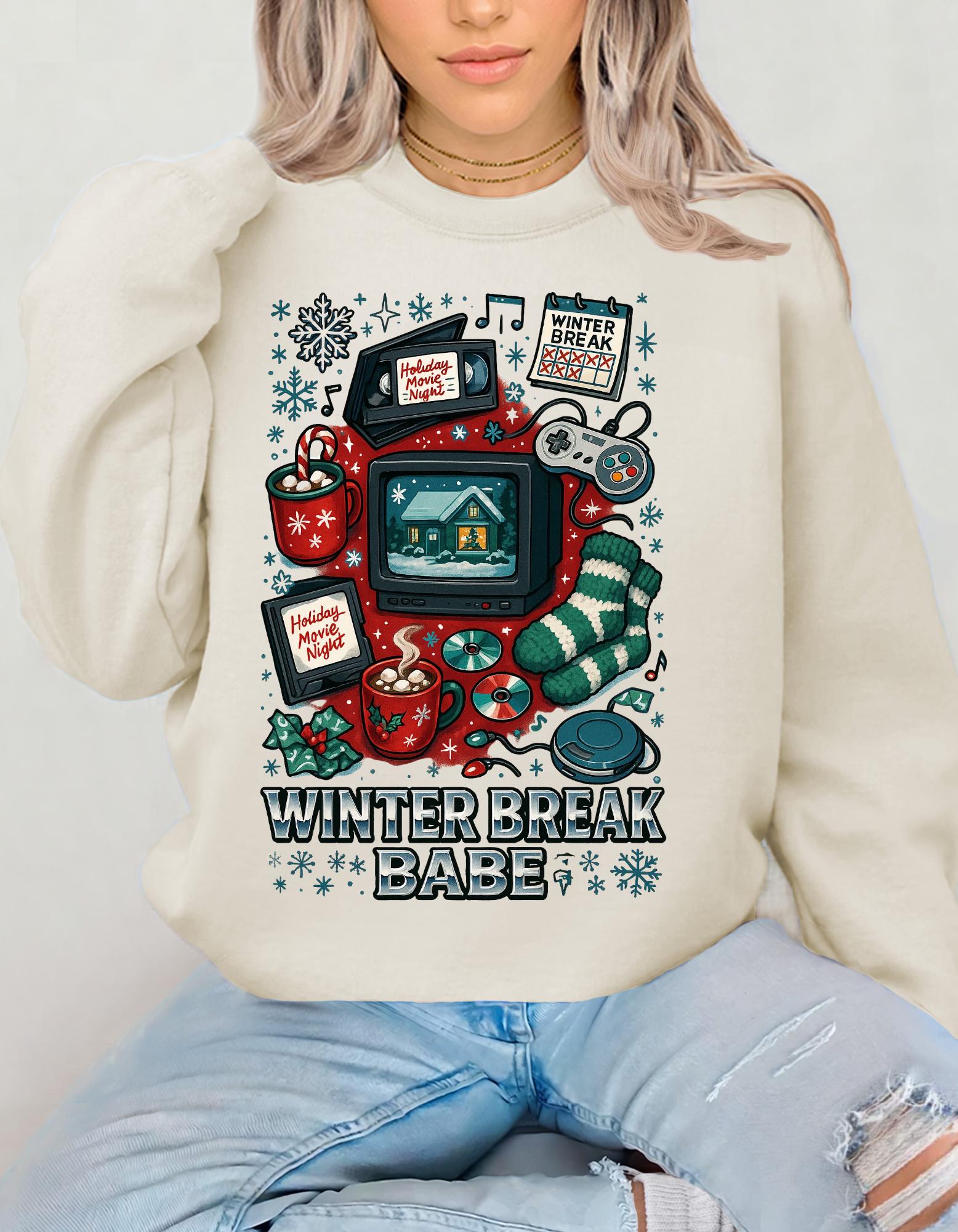 90s Retro Winter Babe Sweatshirt | Embroidered Crewneck