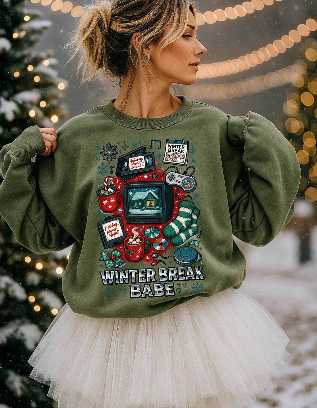90s Retro Winter Babe Sweatshirt | Embroidered Crewneck