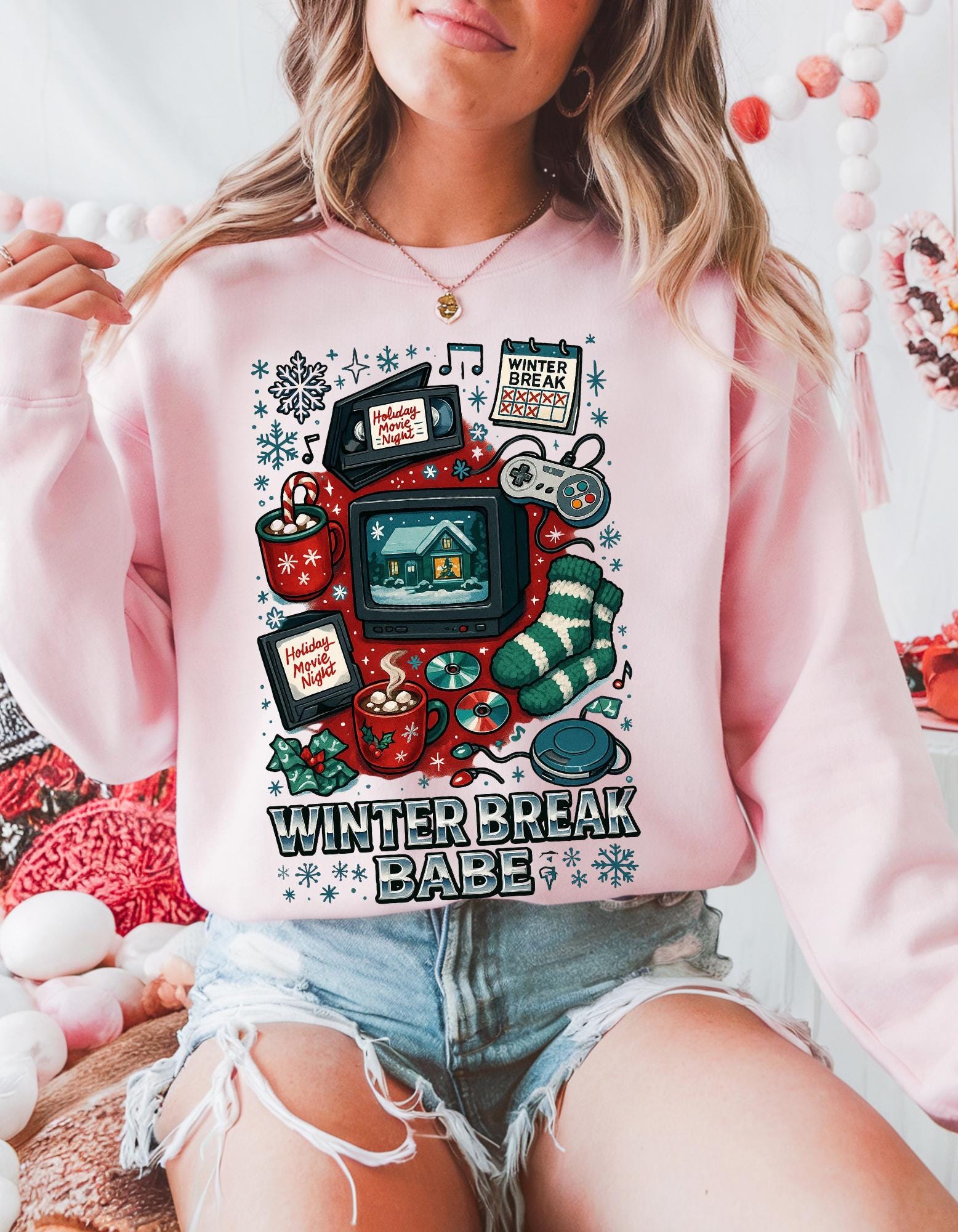 90s Retro Winter Babe Sweatshirt | Embroidered Crewneck