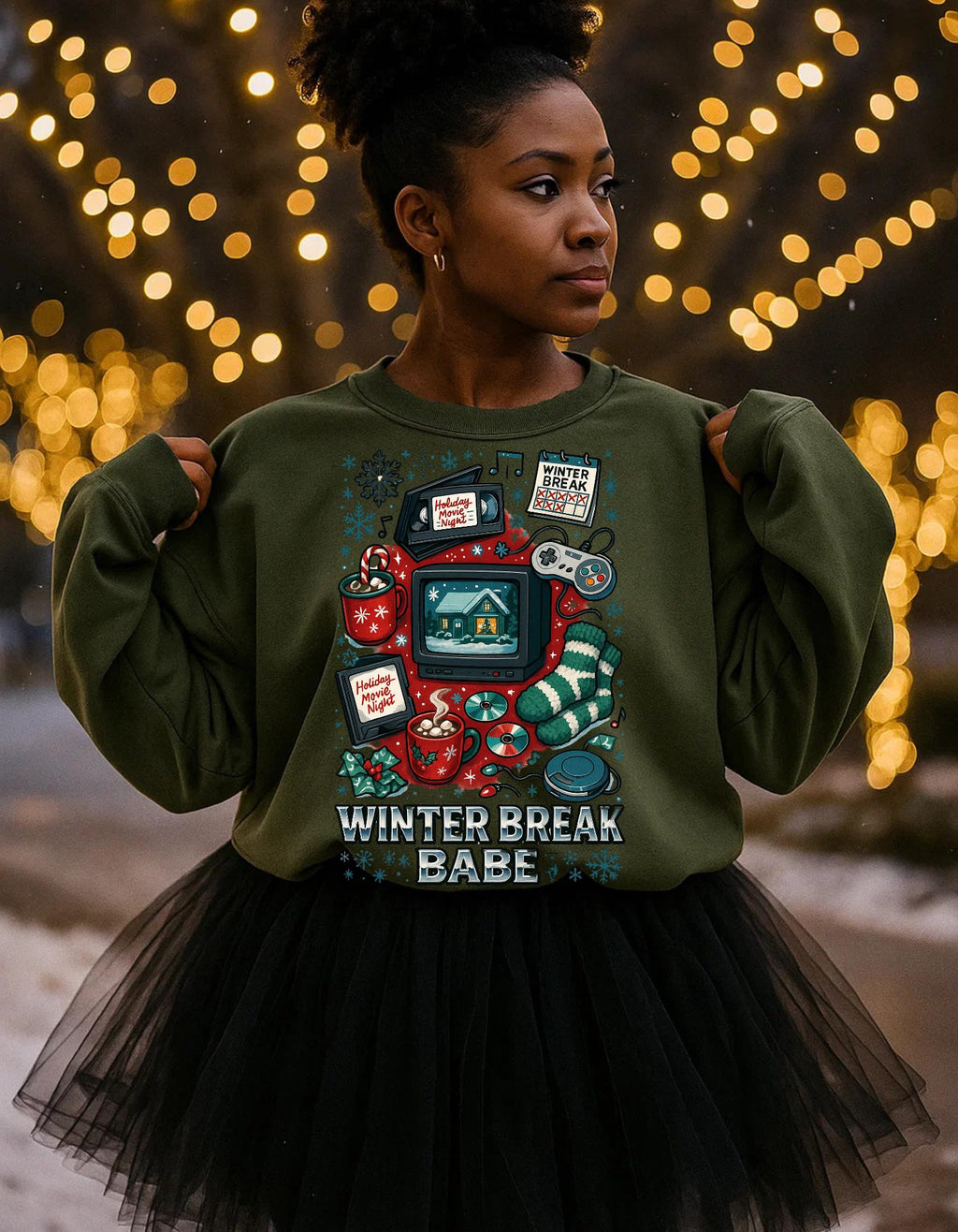 90s Retro Winter Babe Sweatshirt | Embroidered Crewneck