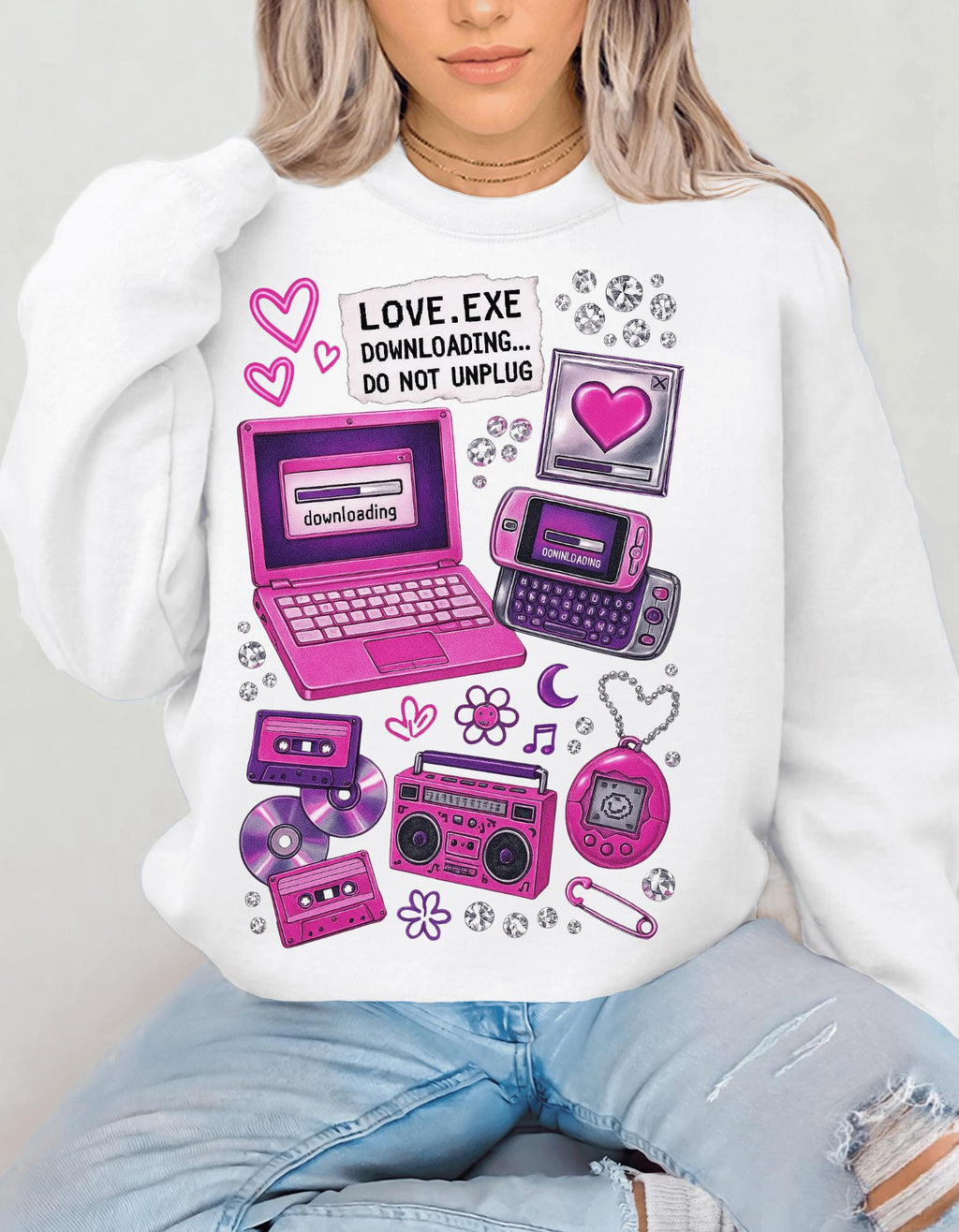 Retro Tech Heart love.exe Crewneck Sweatshirt | Y2K Valentine