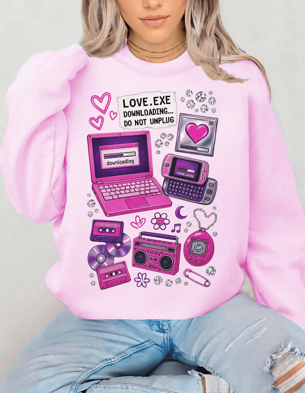 Retro Tech Heart love.exe Crewneck Sweatshirt | Y2K Valentine