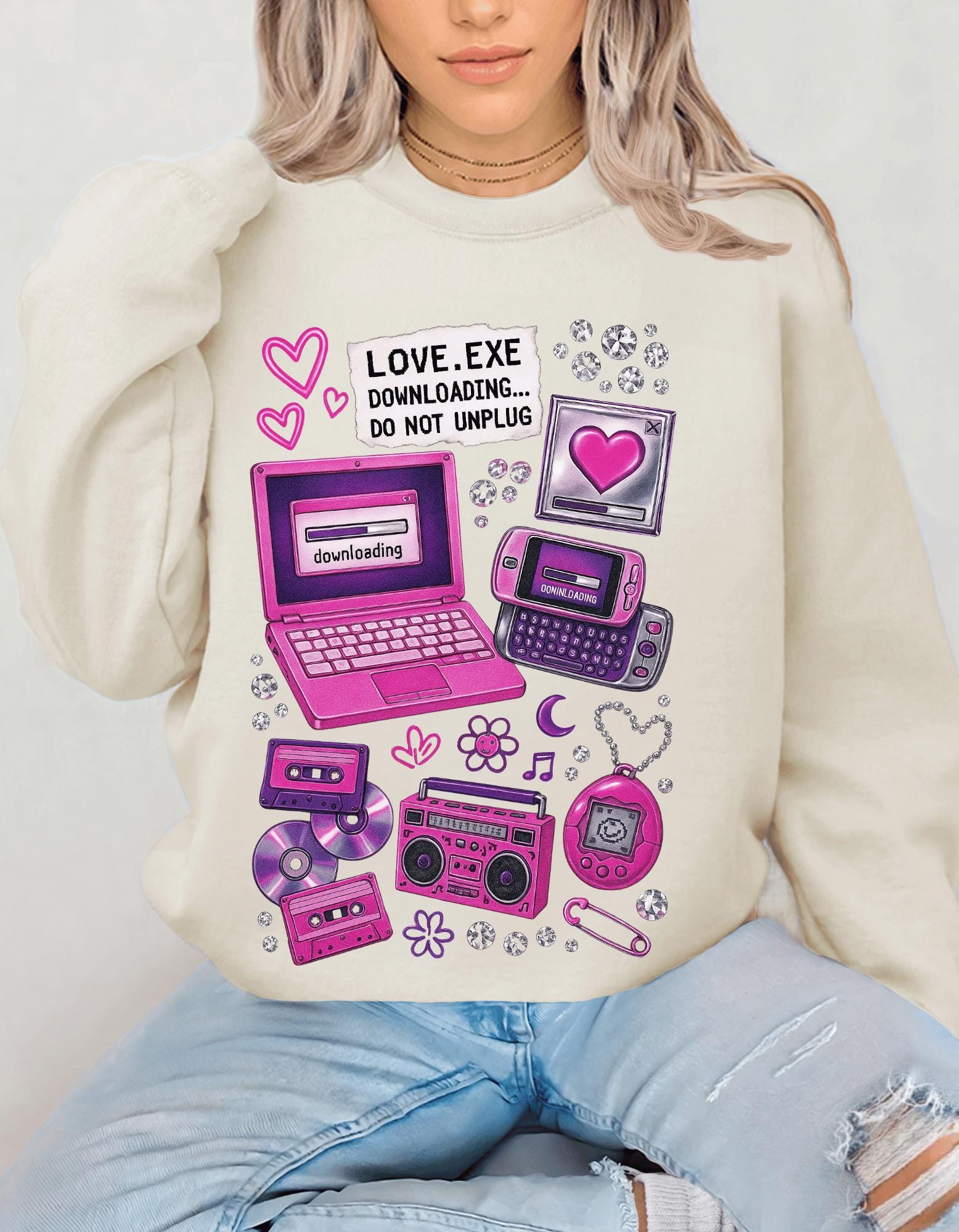 Retro Tech Heart love.exe Crewneck Sweatshirt | Y2K Valentine