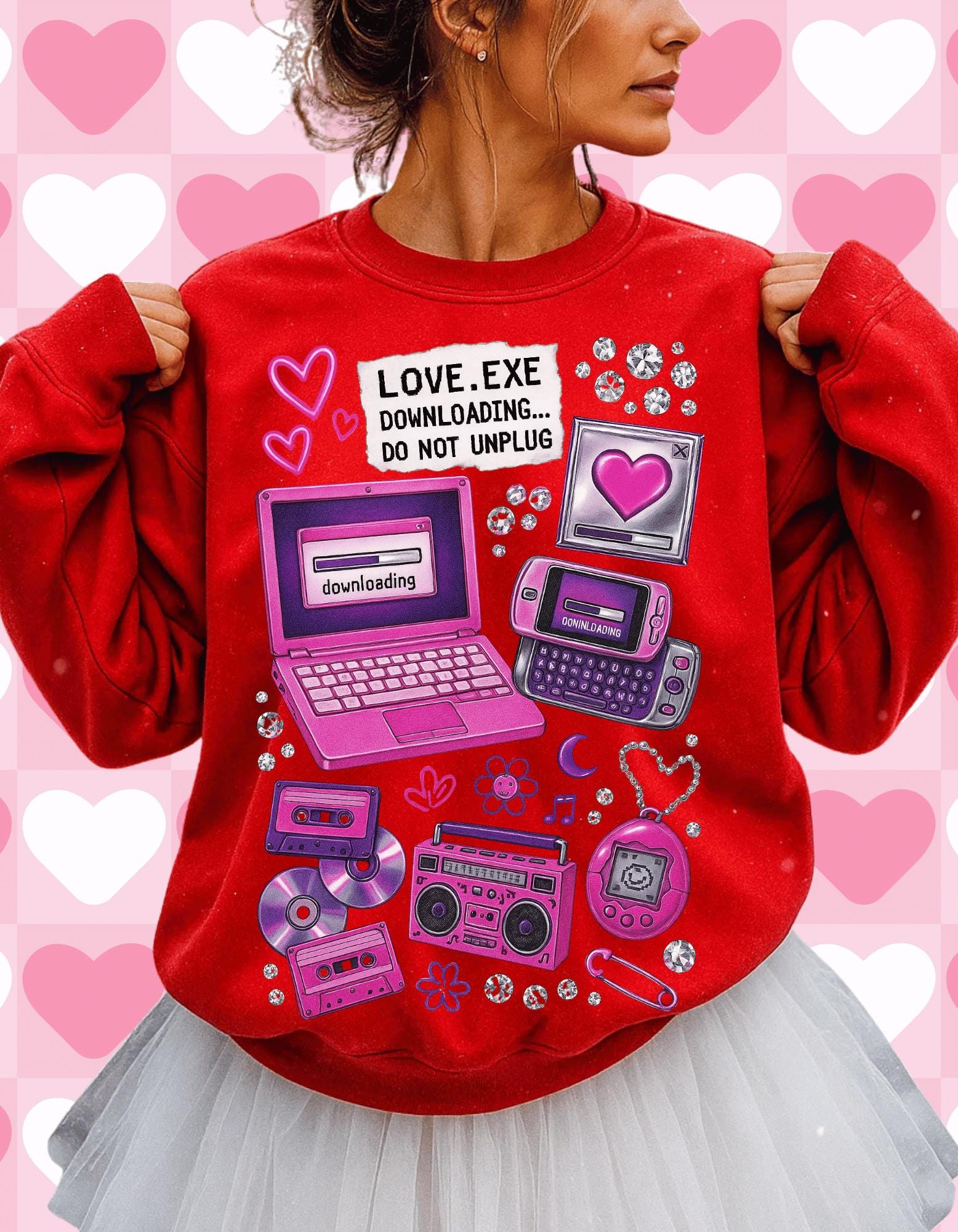 Retro Tech Heart love.exe Crewneck Sweatshirt | Y2K Valentine