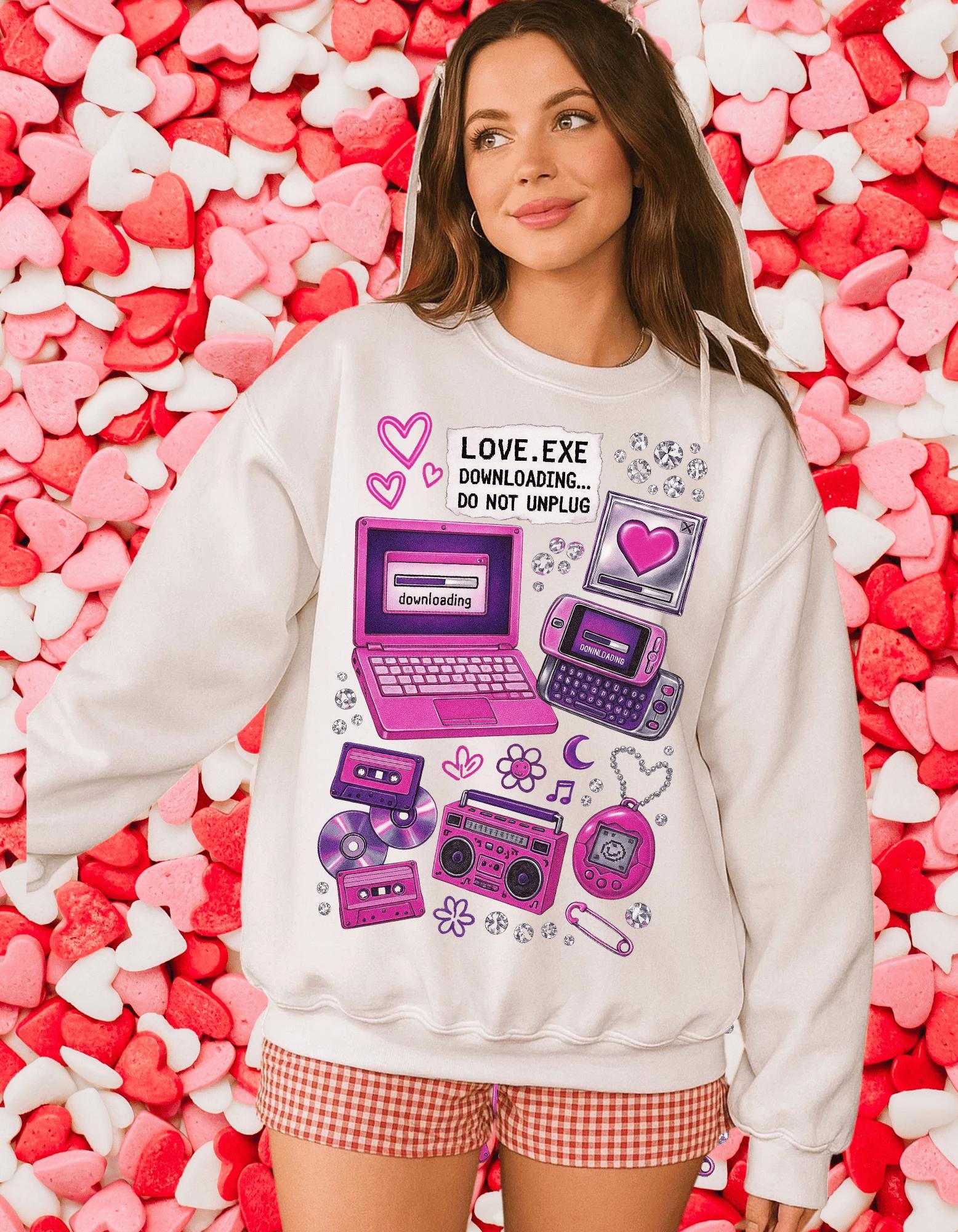 Retro Tech Heart love.exe Crewneck Sweatshirt | Y2K Valentine