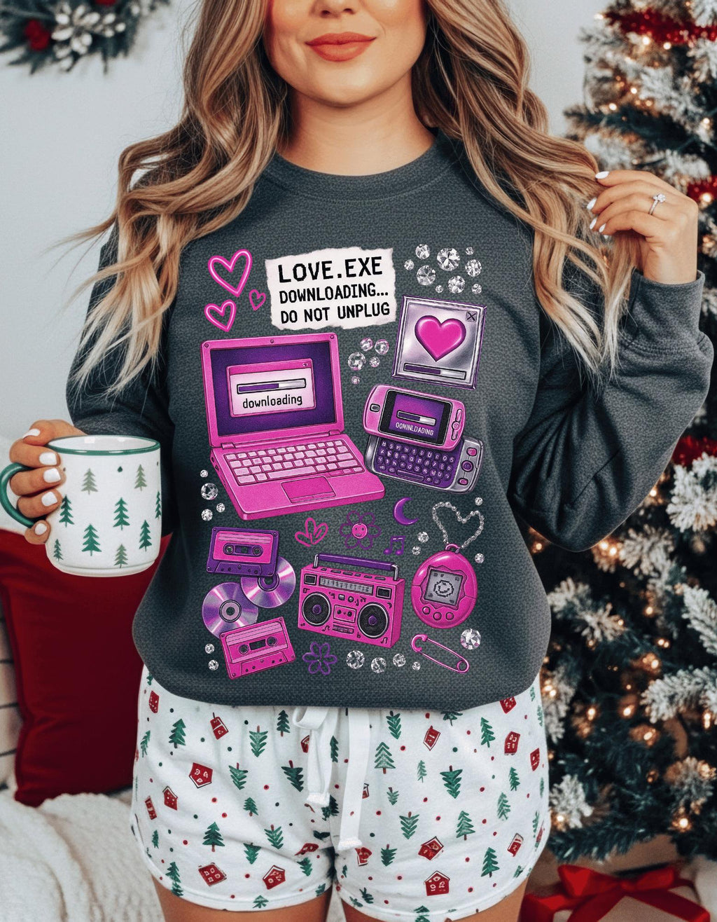 Retro Tech Heart love.exe Crewneck Sweatshirt | Y2K Valentine