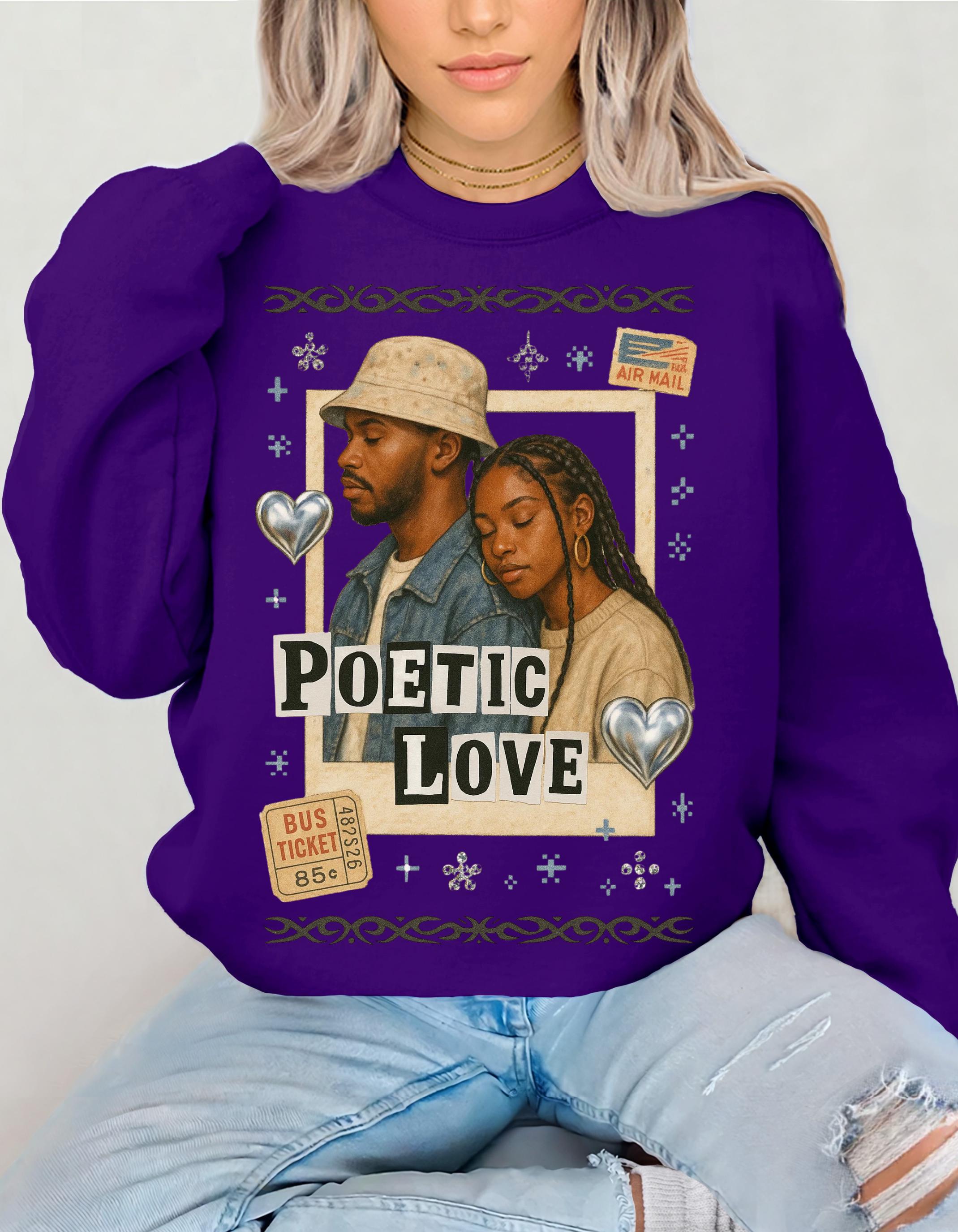 90s Black Romance Crewneck Sweatshirt, Poetic Love Nostalgia