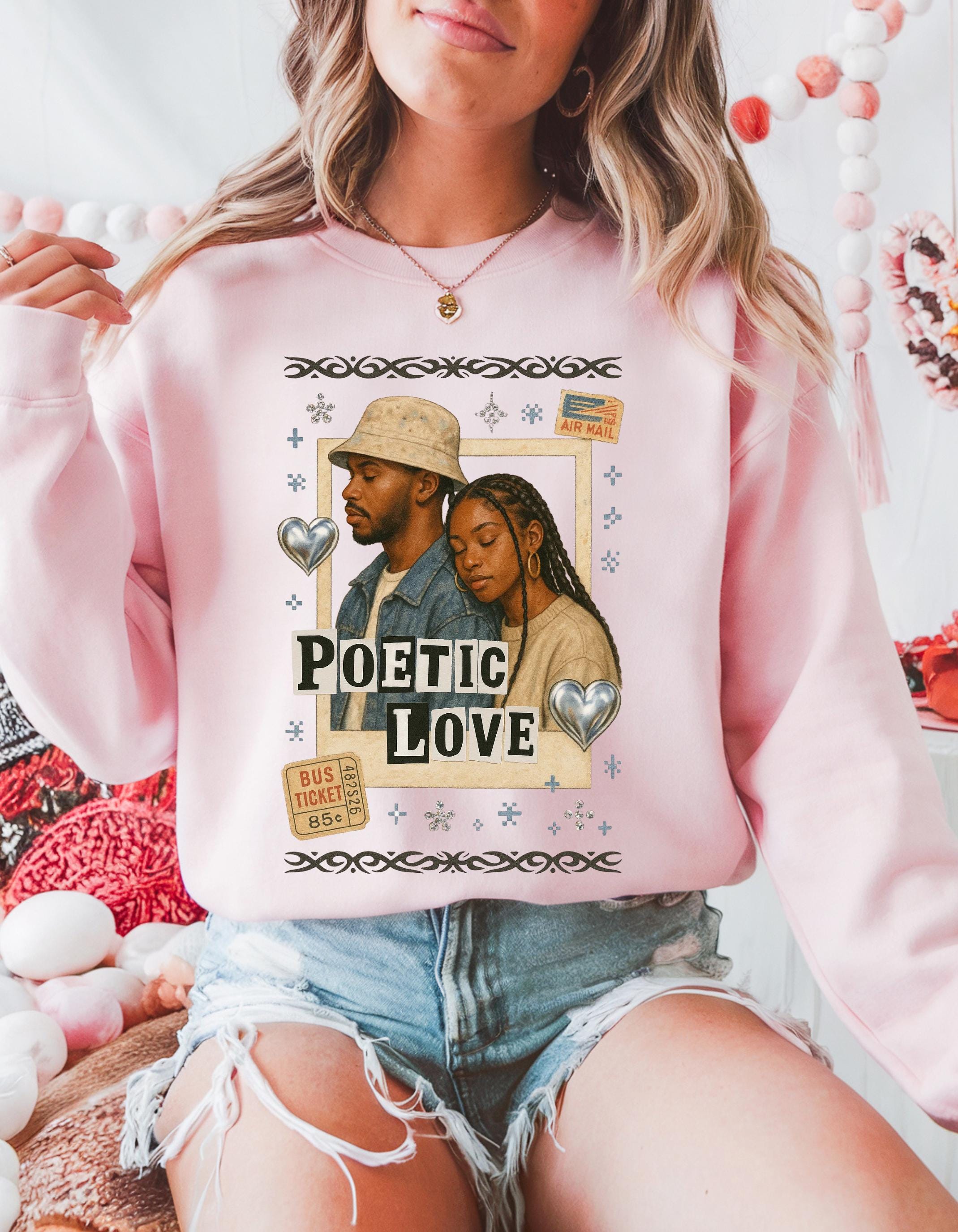 90s Black Romance Crewneck Sweatshirt, Poetic Love Nostalgia