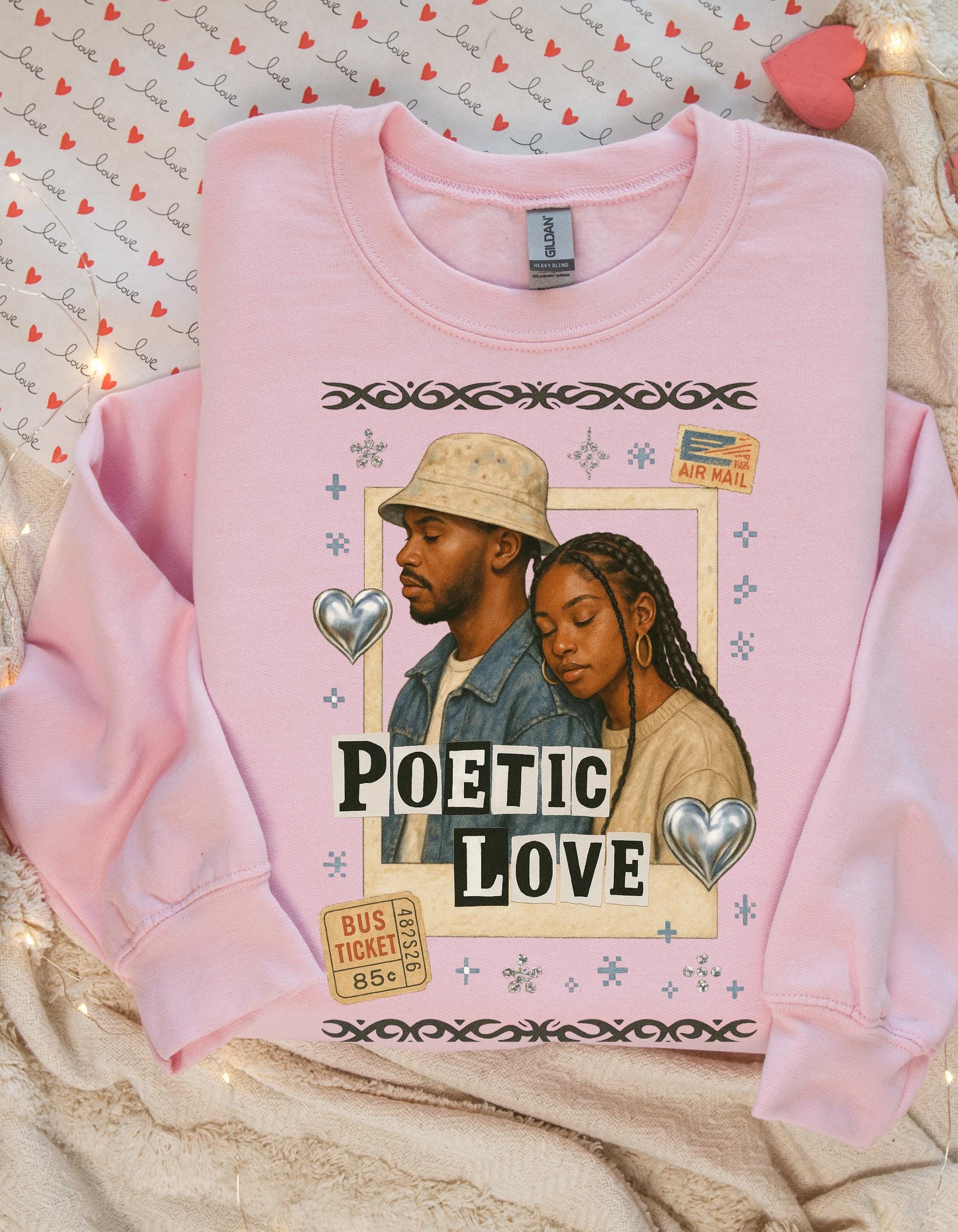90s Black Romance Crewneck Sweatshirt, Poetic Love Nostalgia